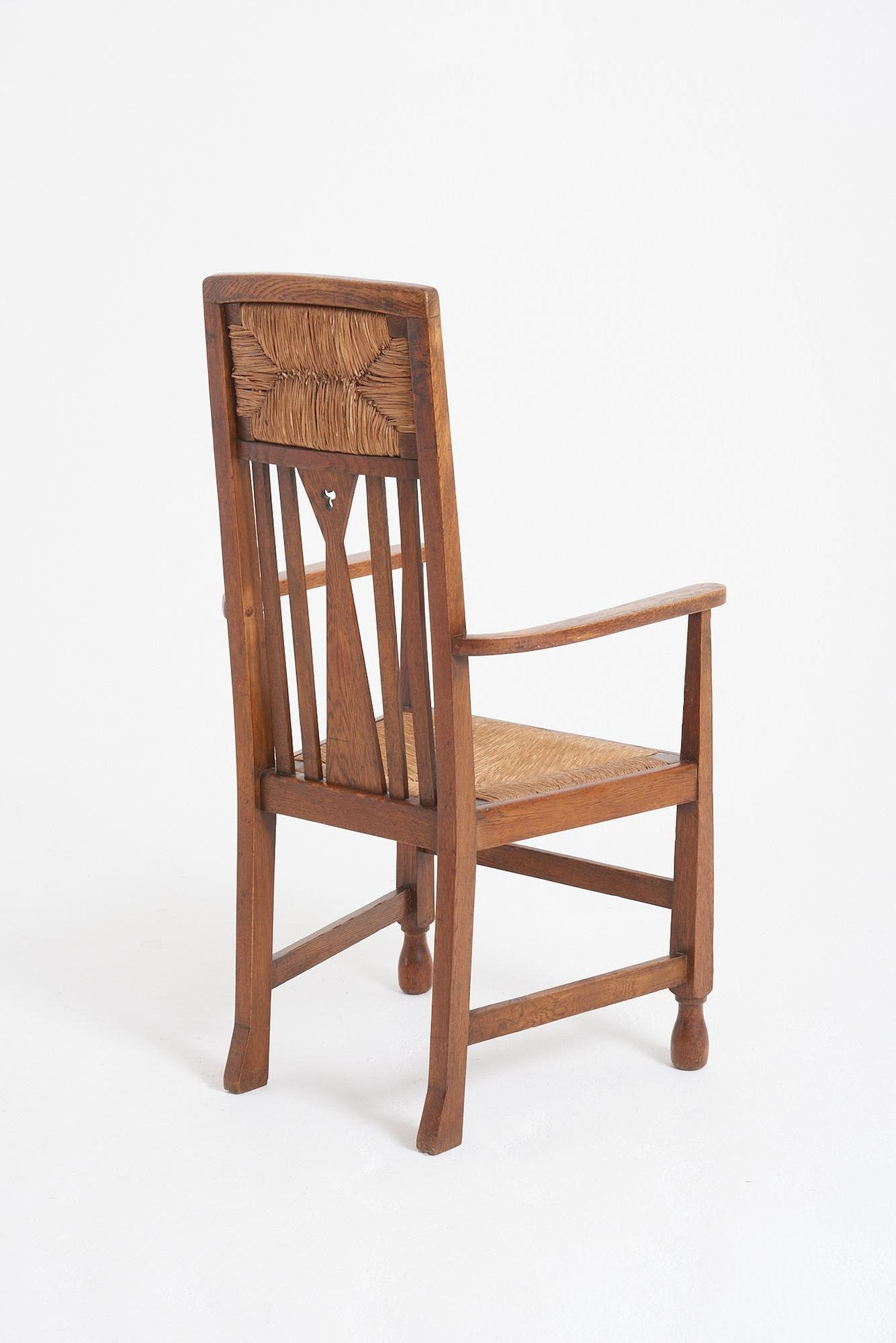 Arts & Crafts Oak and Rush Armchair