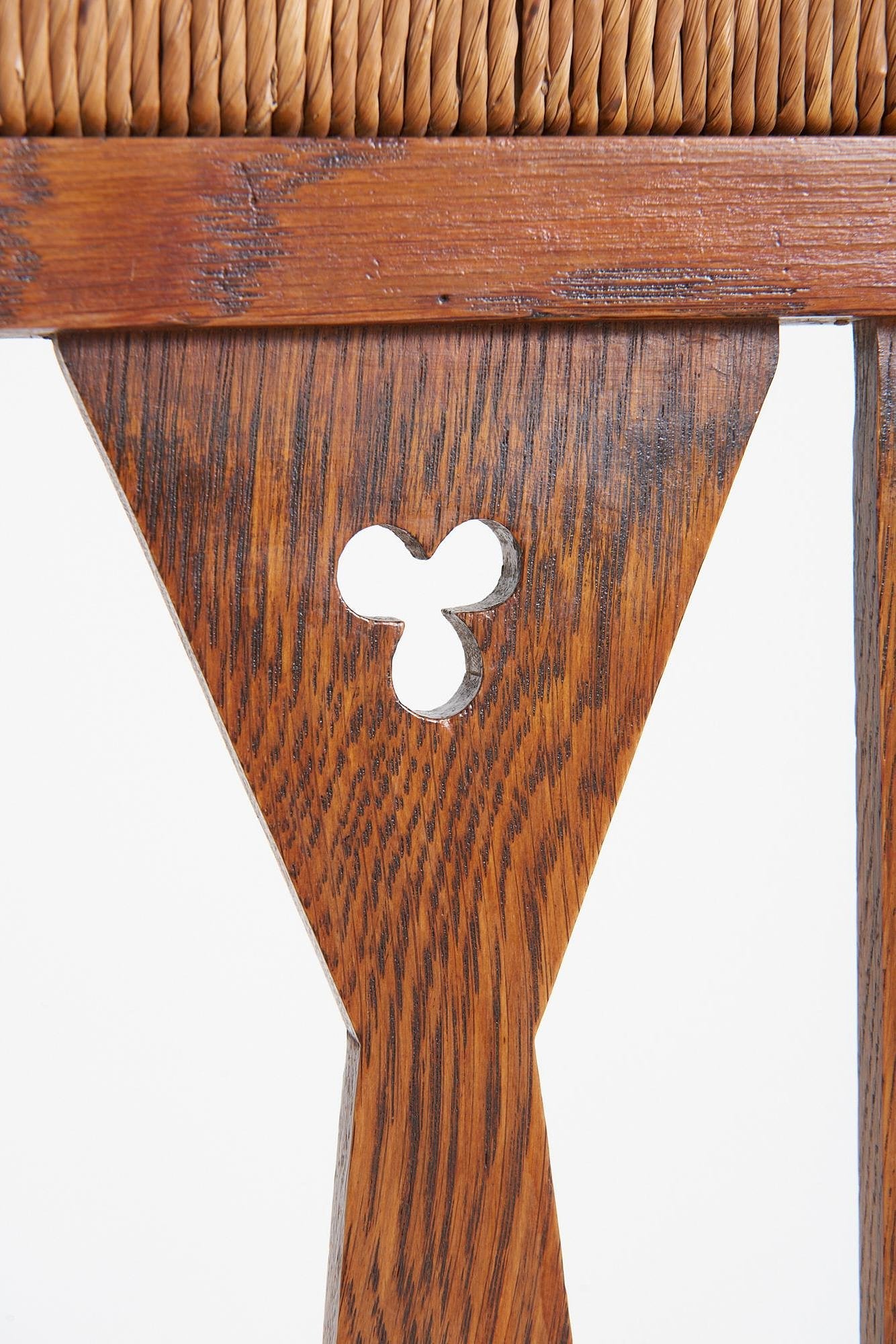 Arts & Crafts Oak and Rush Armchair