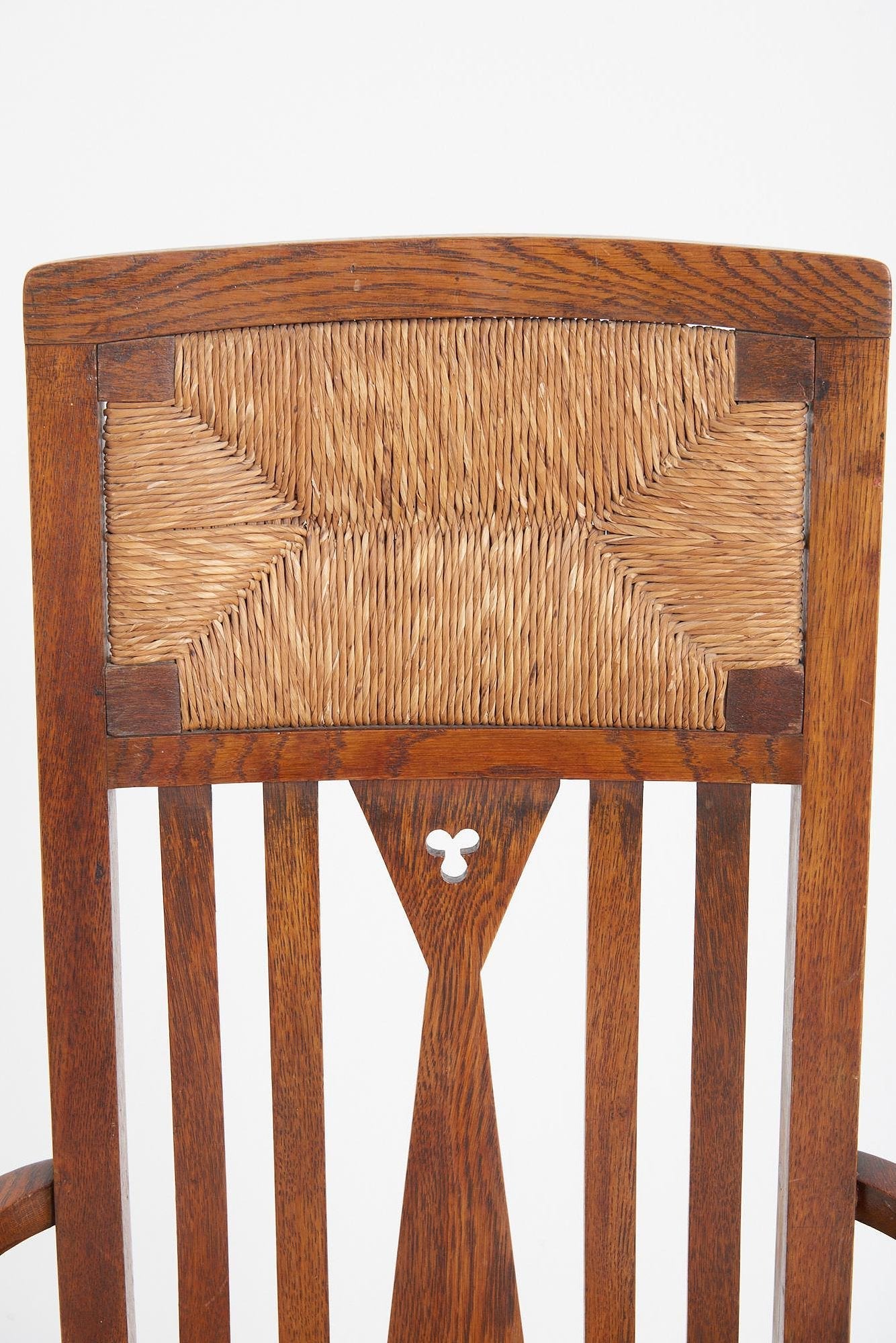 Arts & Crafts Oak and Rush Armchair