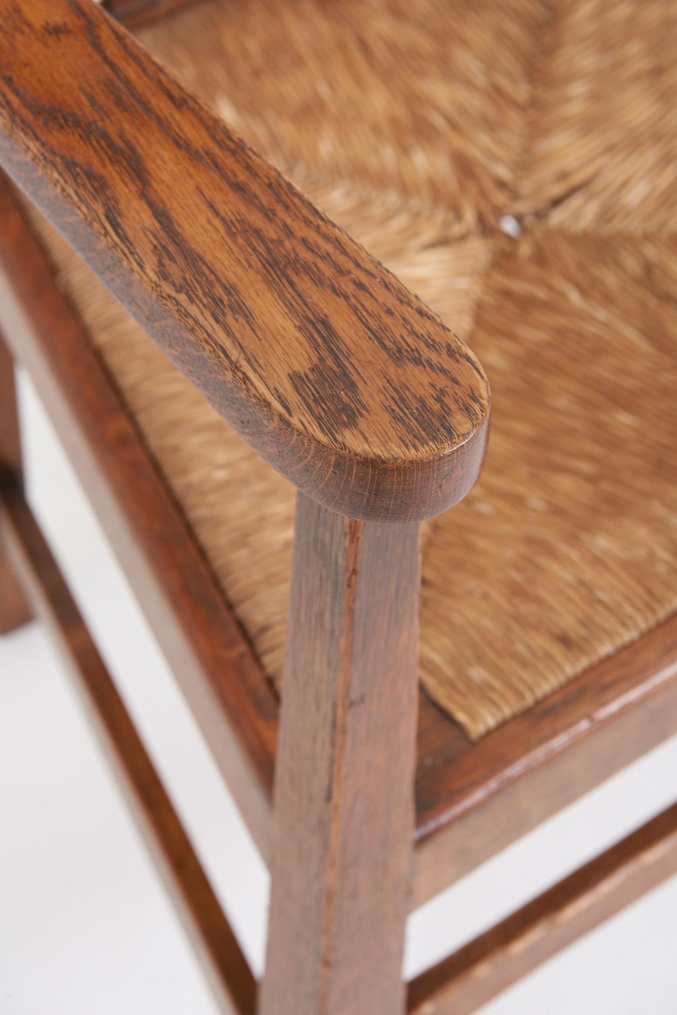 Arts & Crafts Oak and Rush Armchair