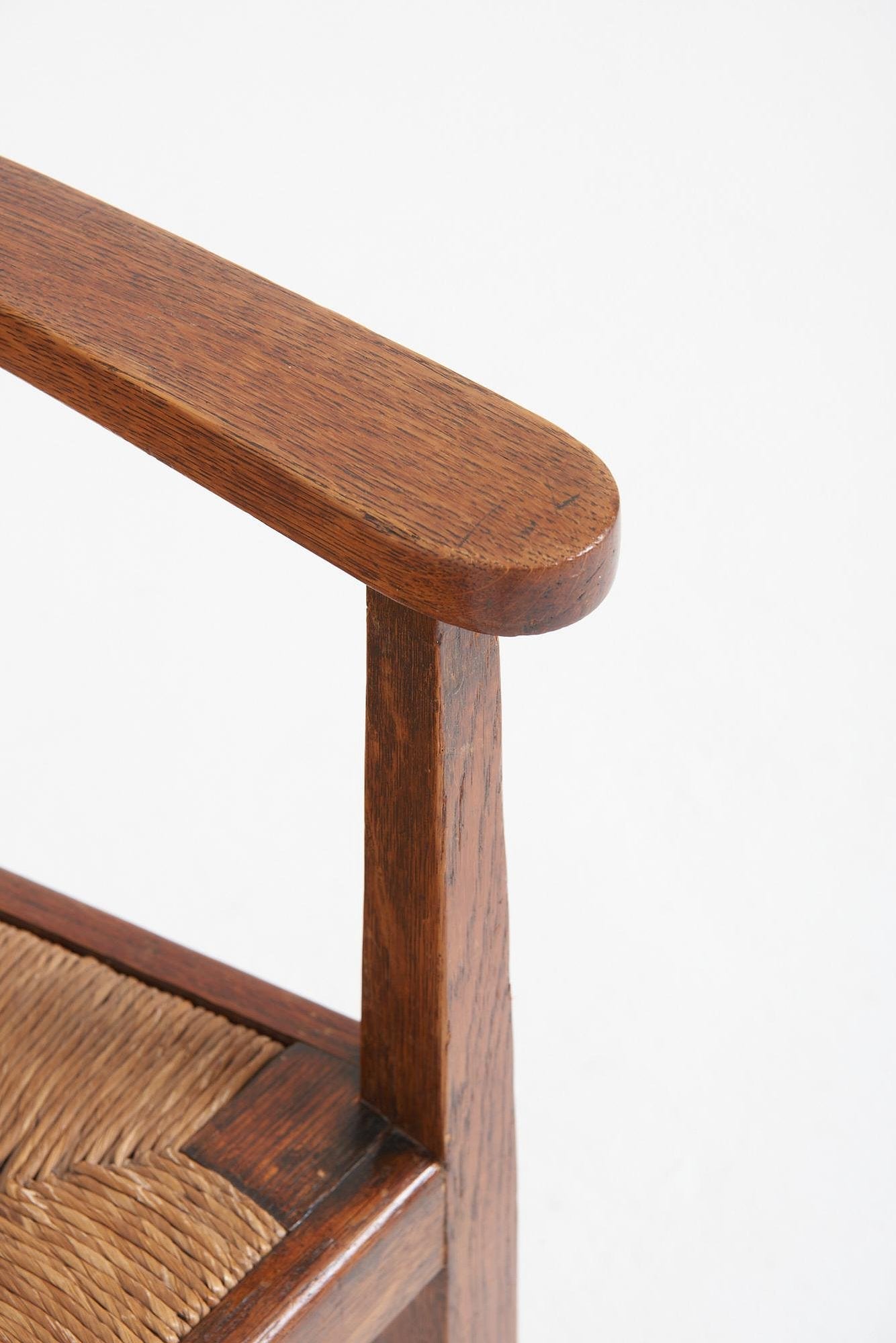 Arts & Crafts Oak and Rush Armchair