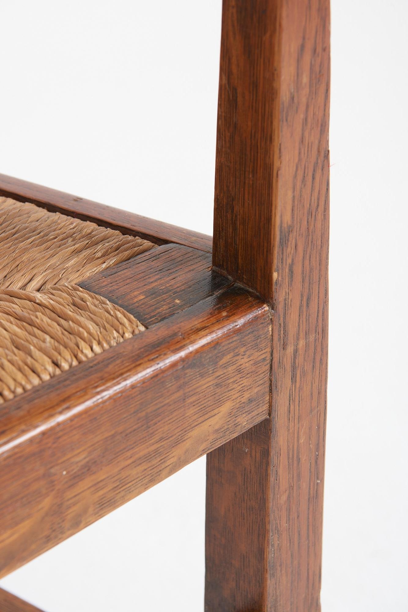 Arts & Crafts Oak and Rush Armchair