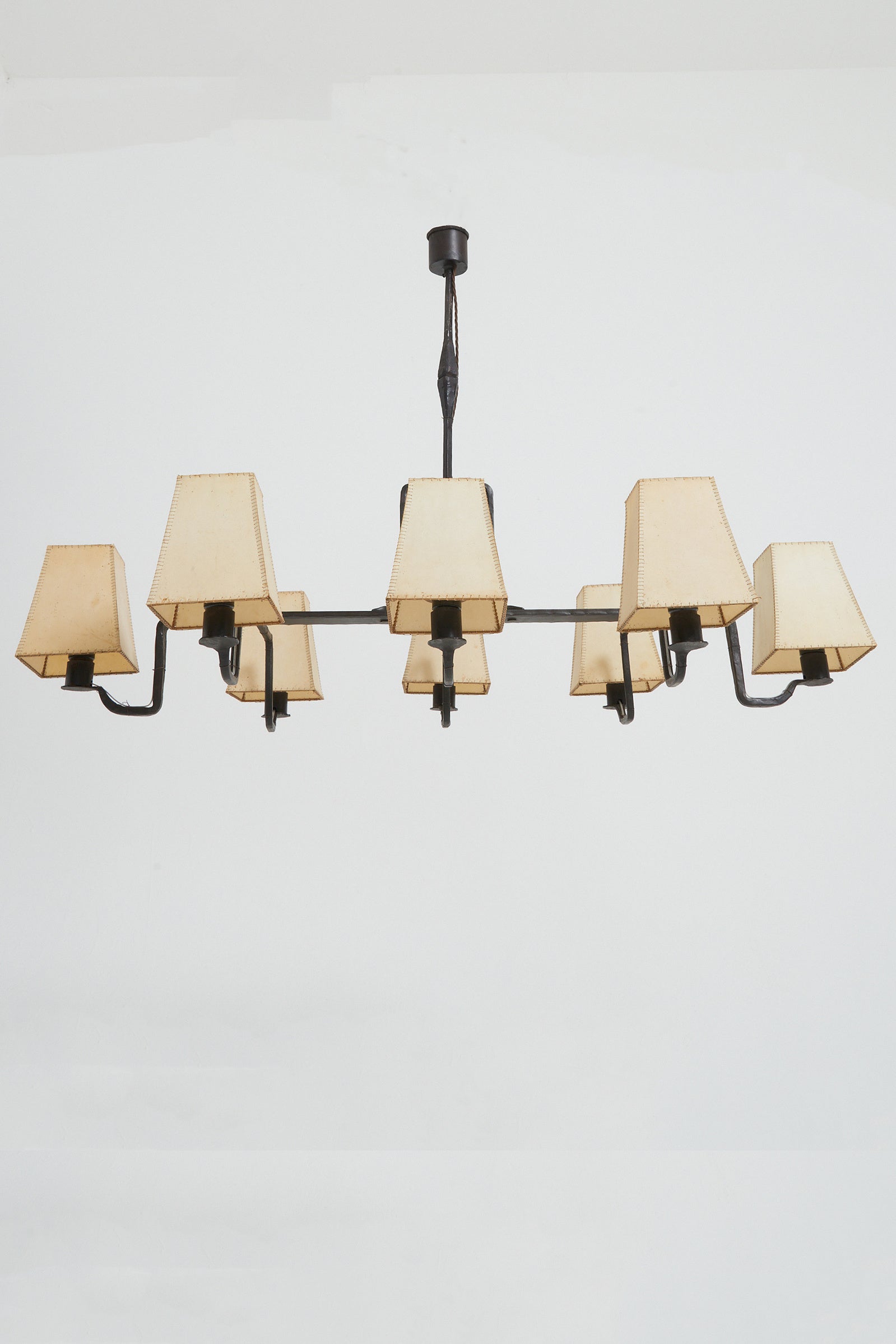 Forged Iron and Parchment Ceiling Light