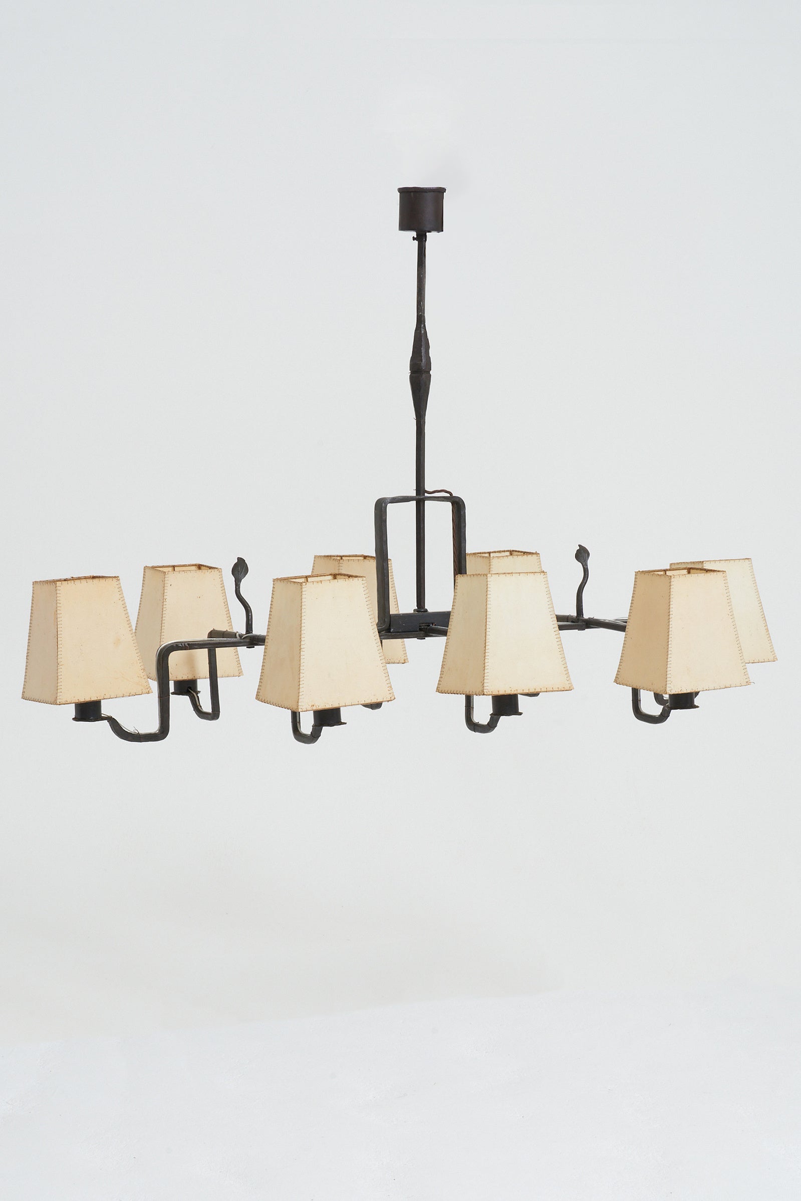 Forged Iron and Parchment Ceiling Light
