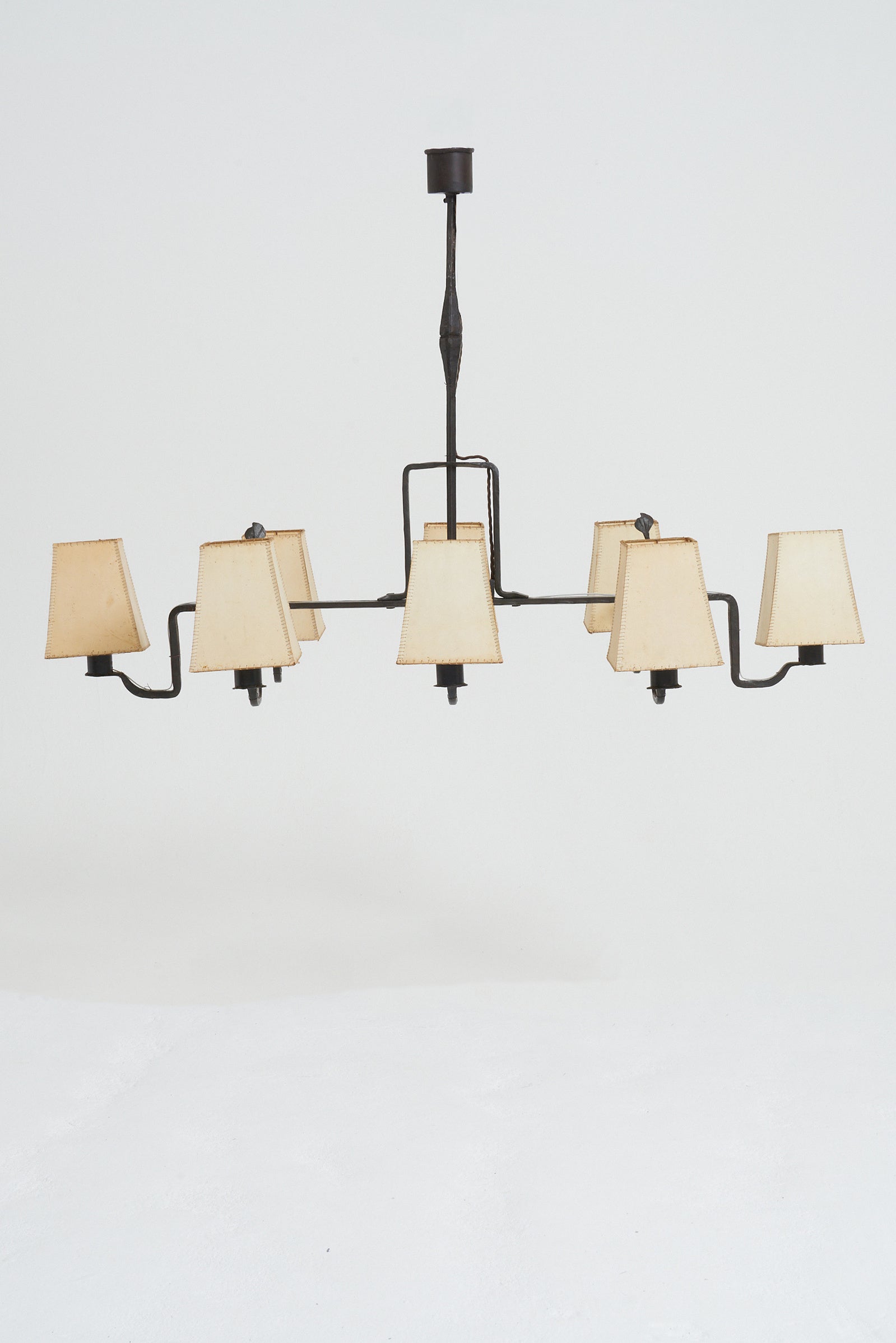 Forged Iron and Parchment Ceiling Light
