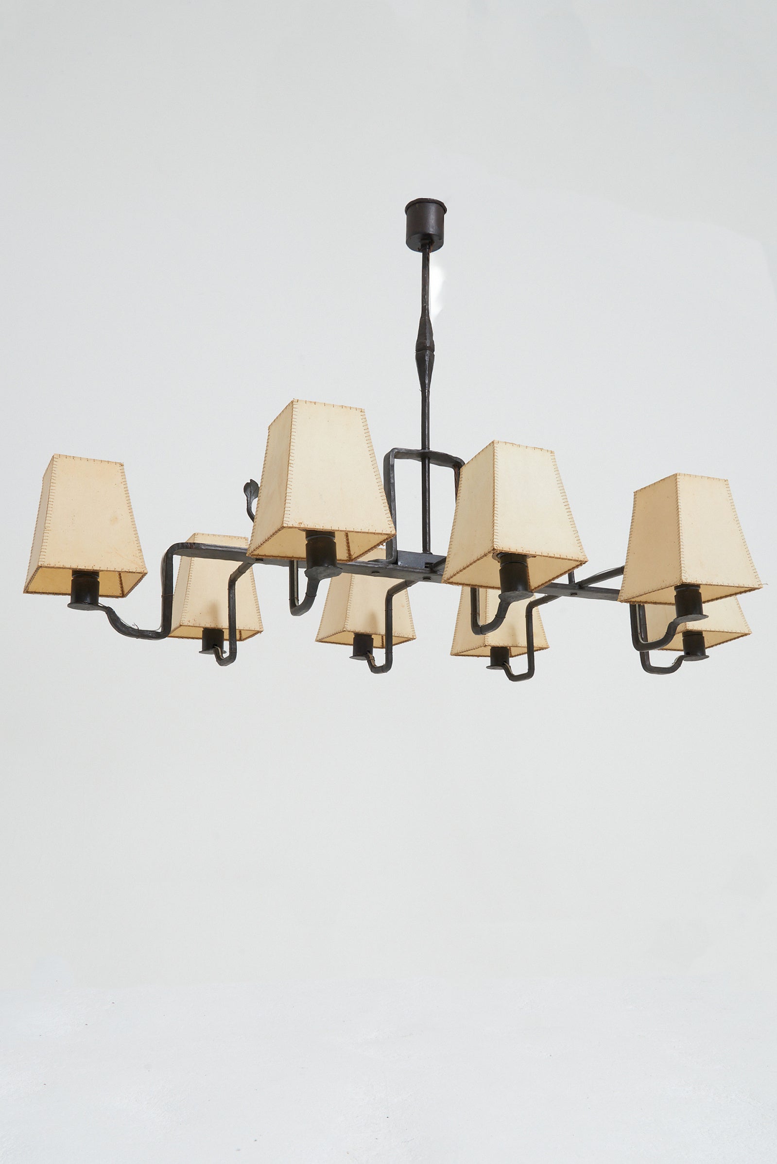 9169- Forged Iron and Parchment Ceiling Light