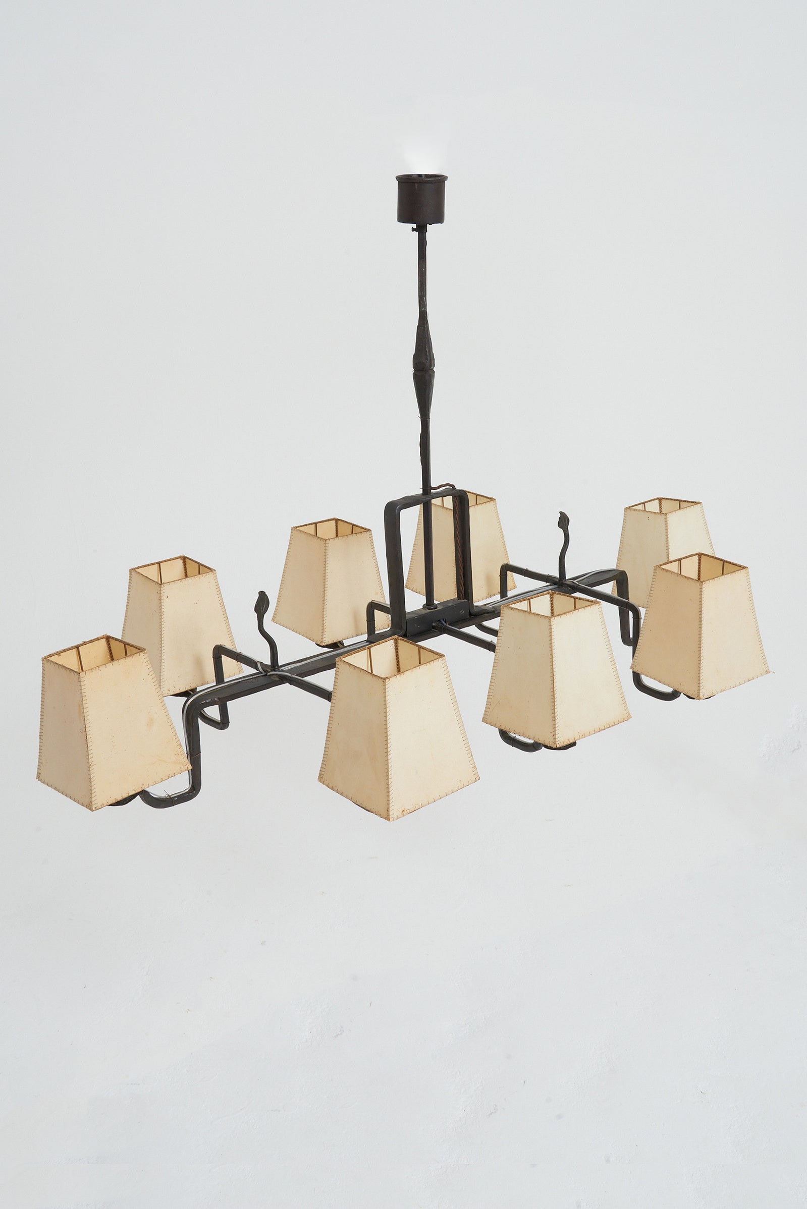 Forged Iron and Parchment Ceiling Light