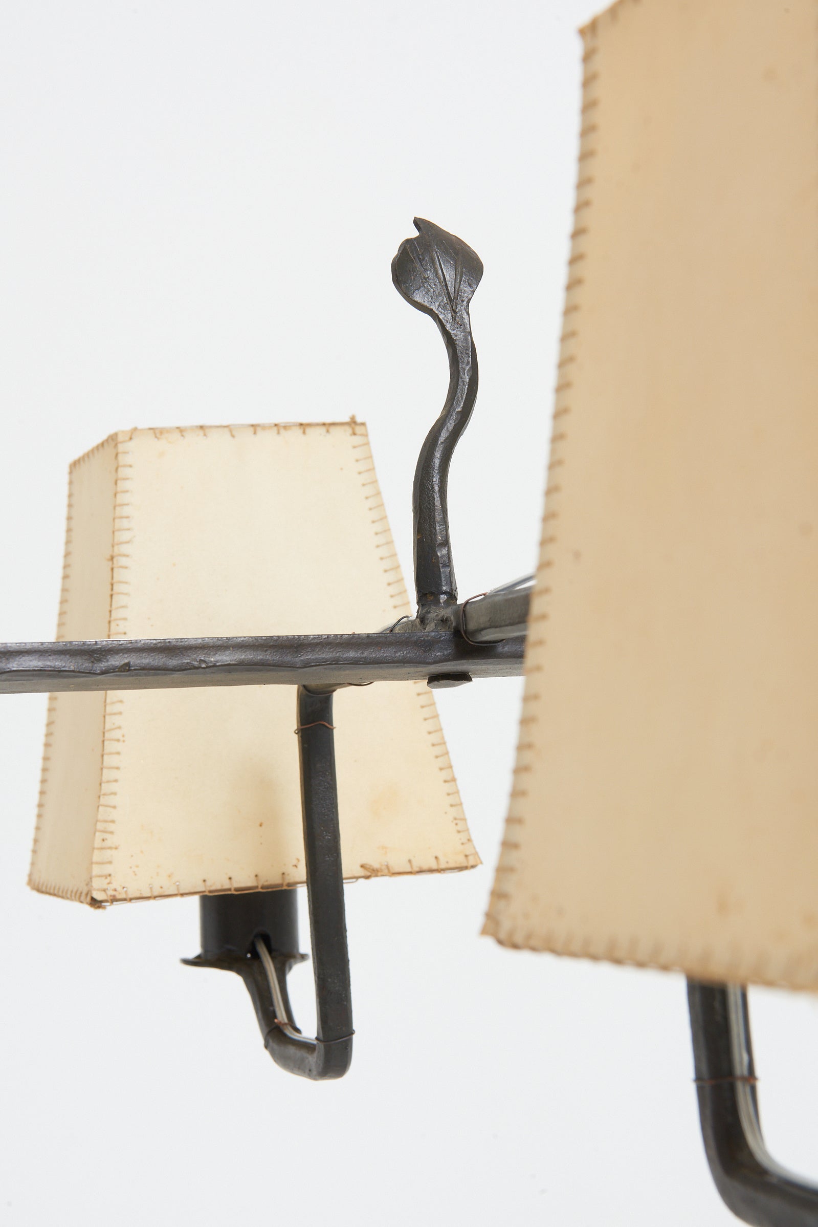 Forged Iron and Parchment Ceiling Light