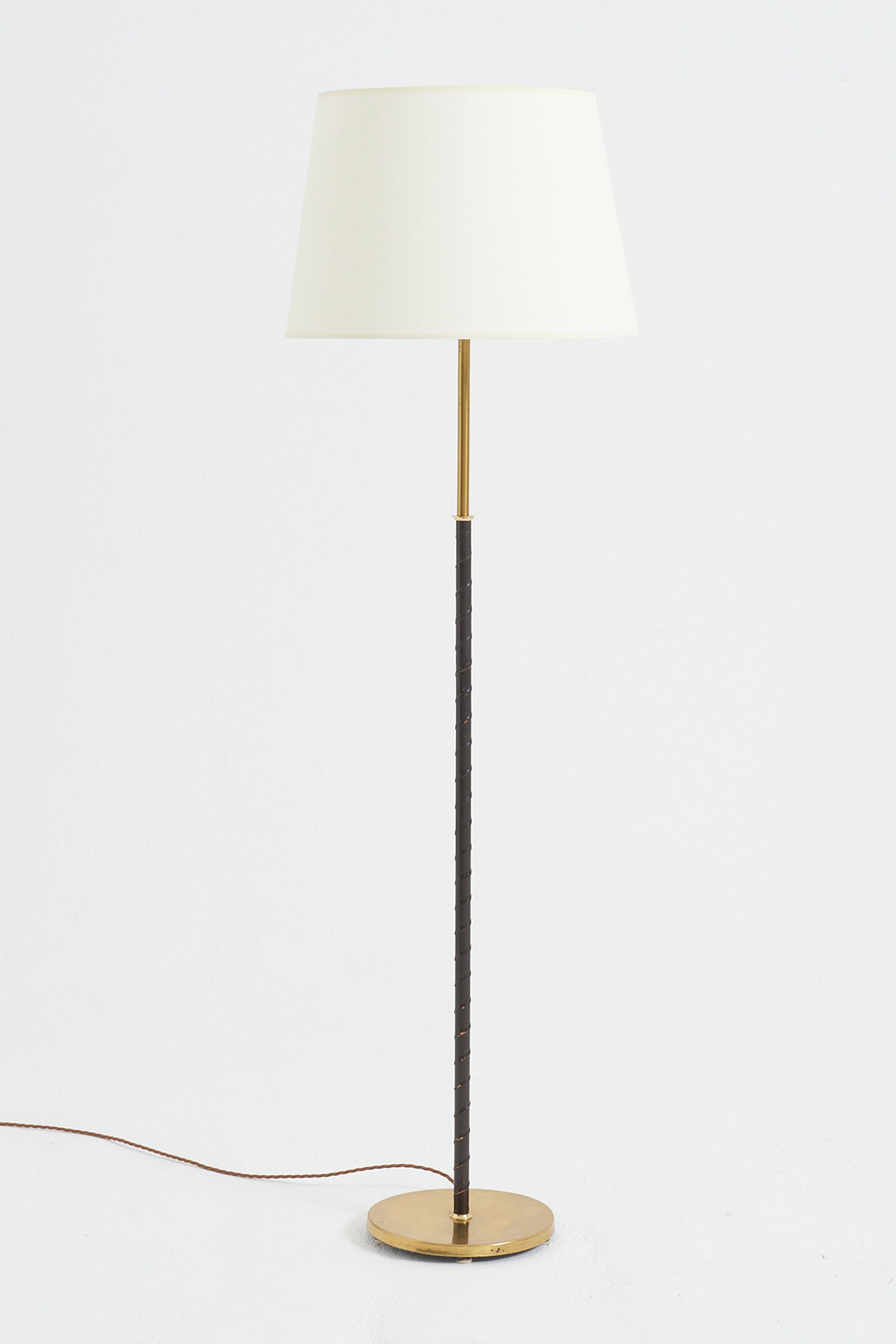 9185- Mid-Century Brass and Leather Floor Lamp
