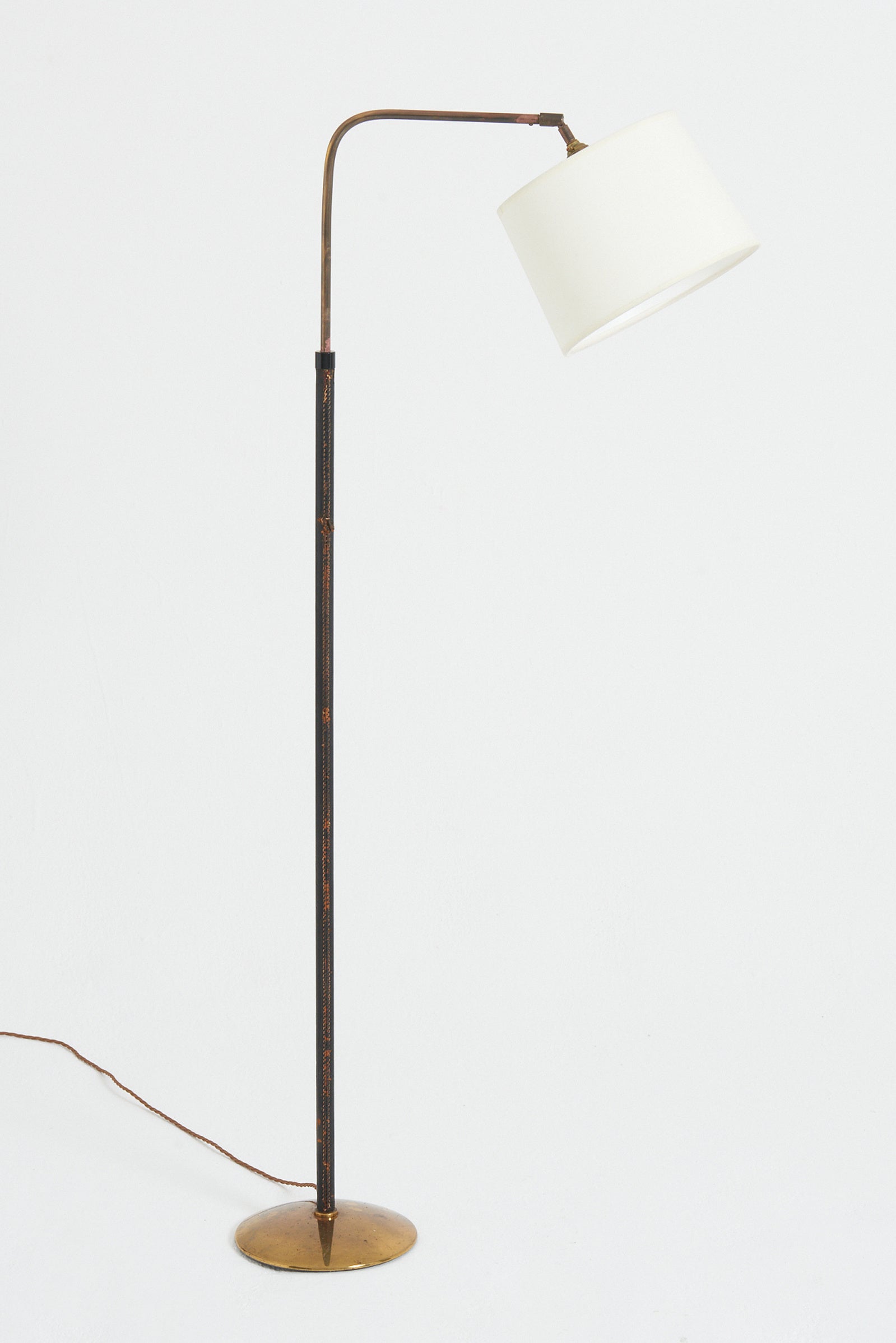 9224- Black Leather and Brass Reading Floor Lamp