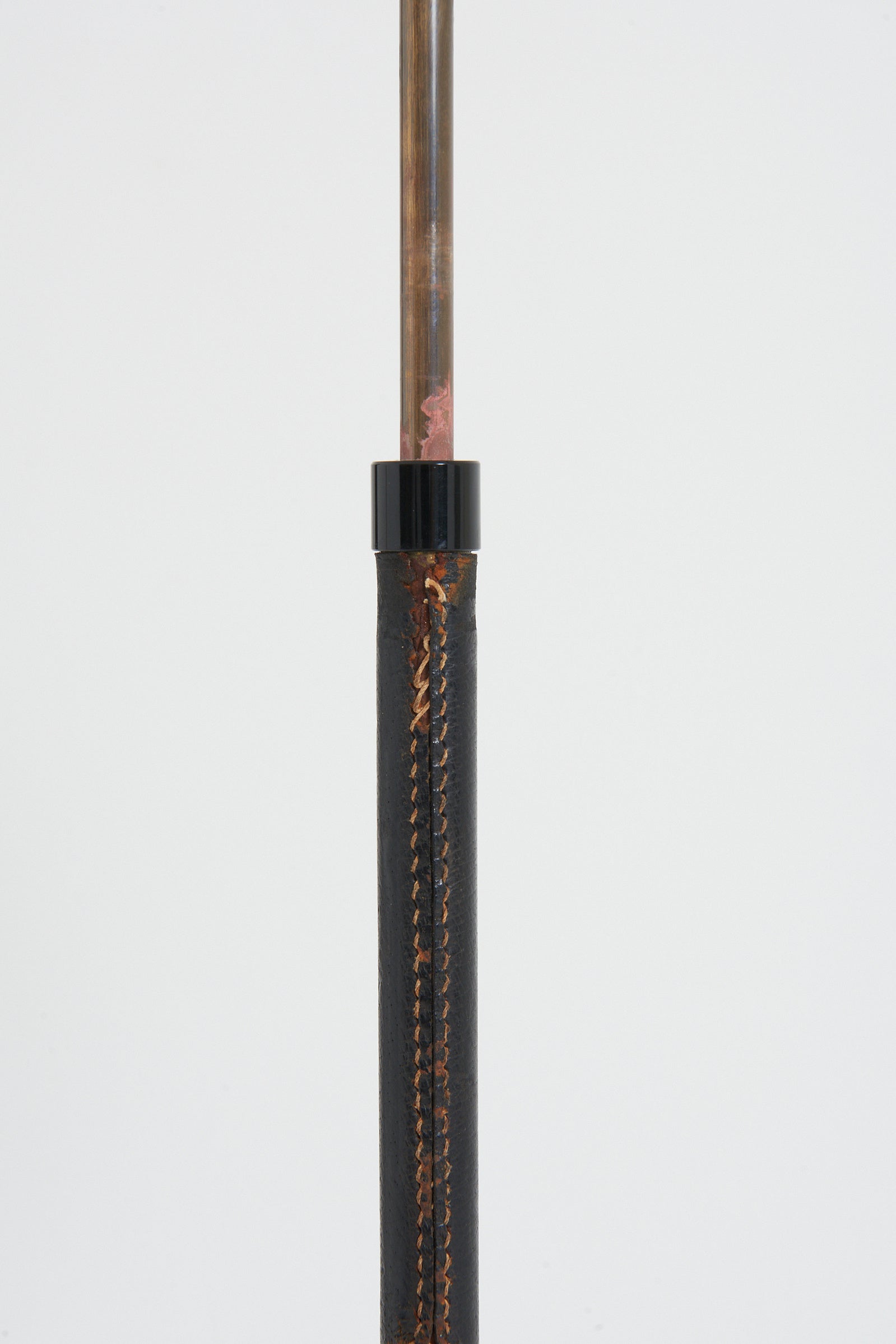 Black Leather and Brass Reading Floor Lamp
