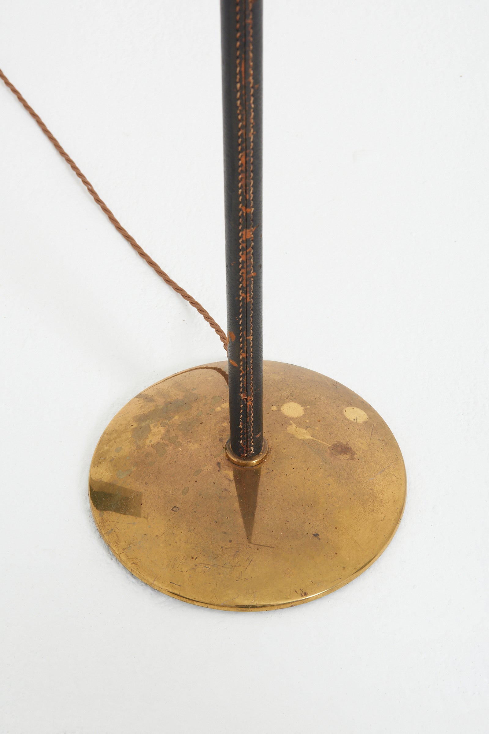 Black Leather and Brass Reading Floor Lamp