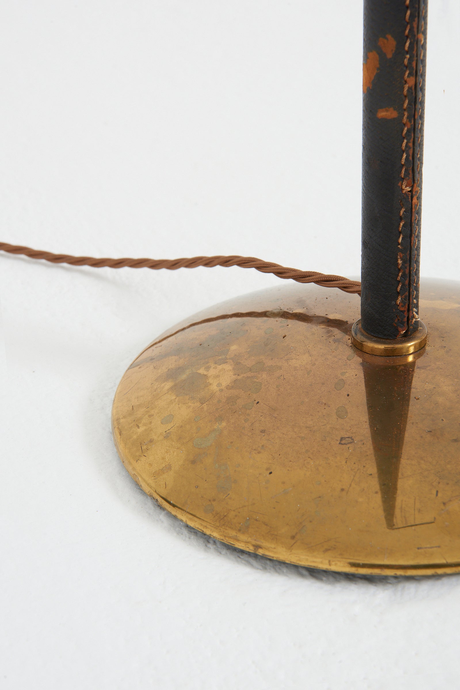 Black Leather and Brass Reading Floor Lamp