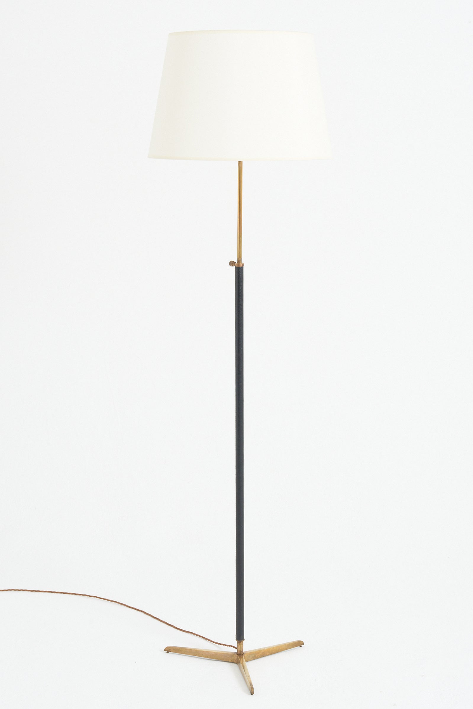 9234- Black Leather and Brass Floor Lamp