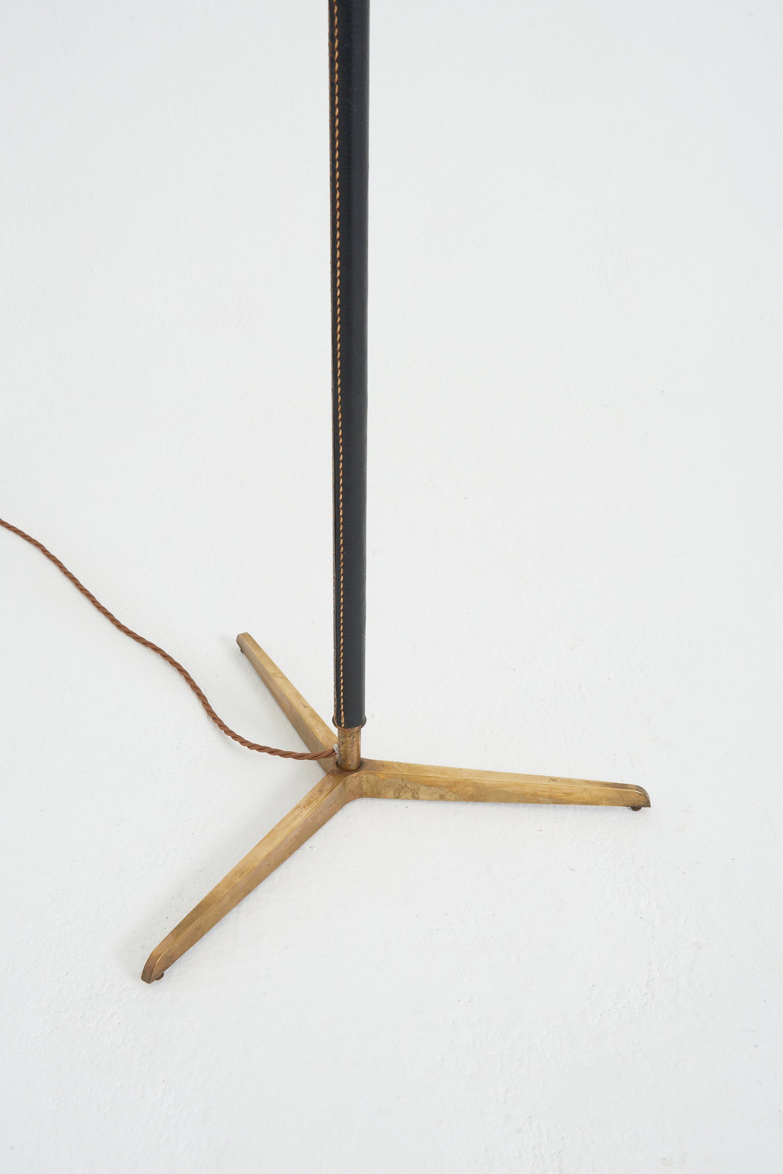 Black Leather and Brass Floor Lamp