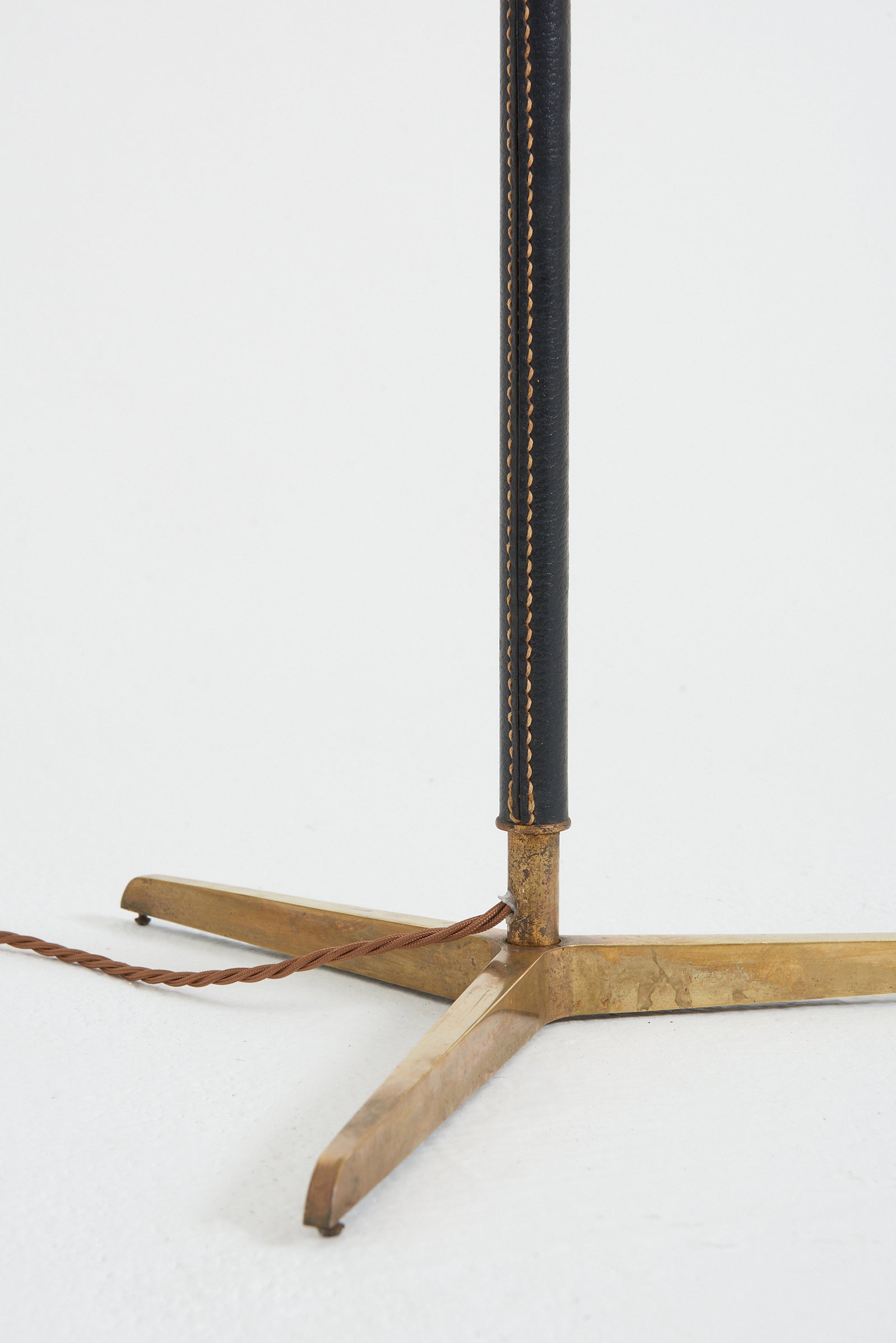 Black Leather and Brass Floor Lamp