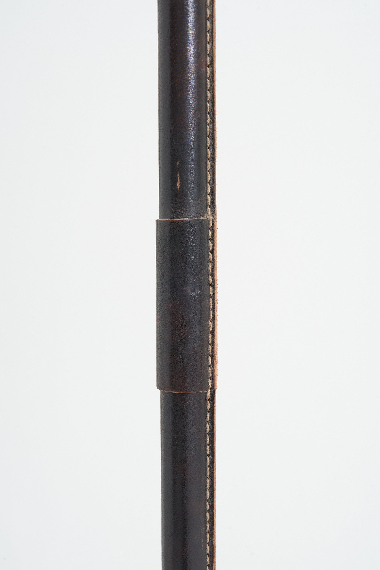 Dark Brown Leather Floor Lamp by Jacques Adnet