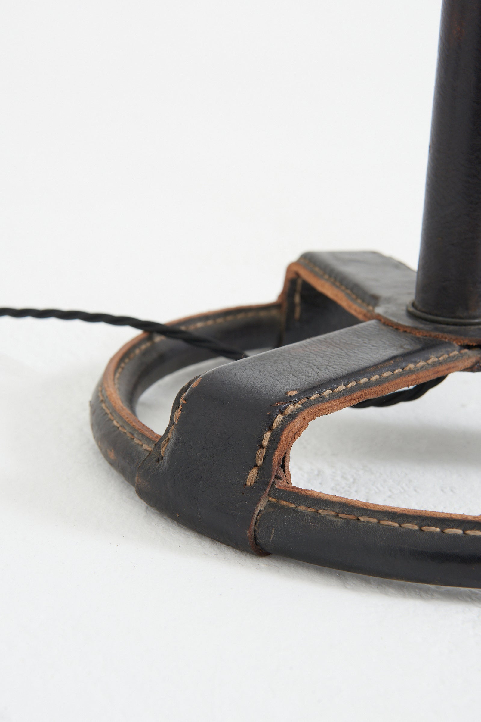 Dark Brown Leather Floor Lamp by Jacques Adnet