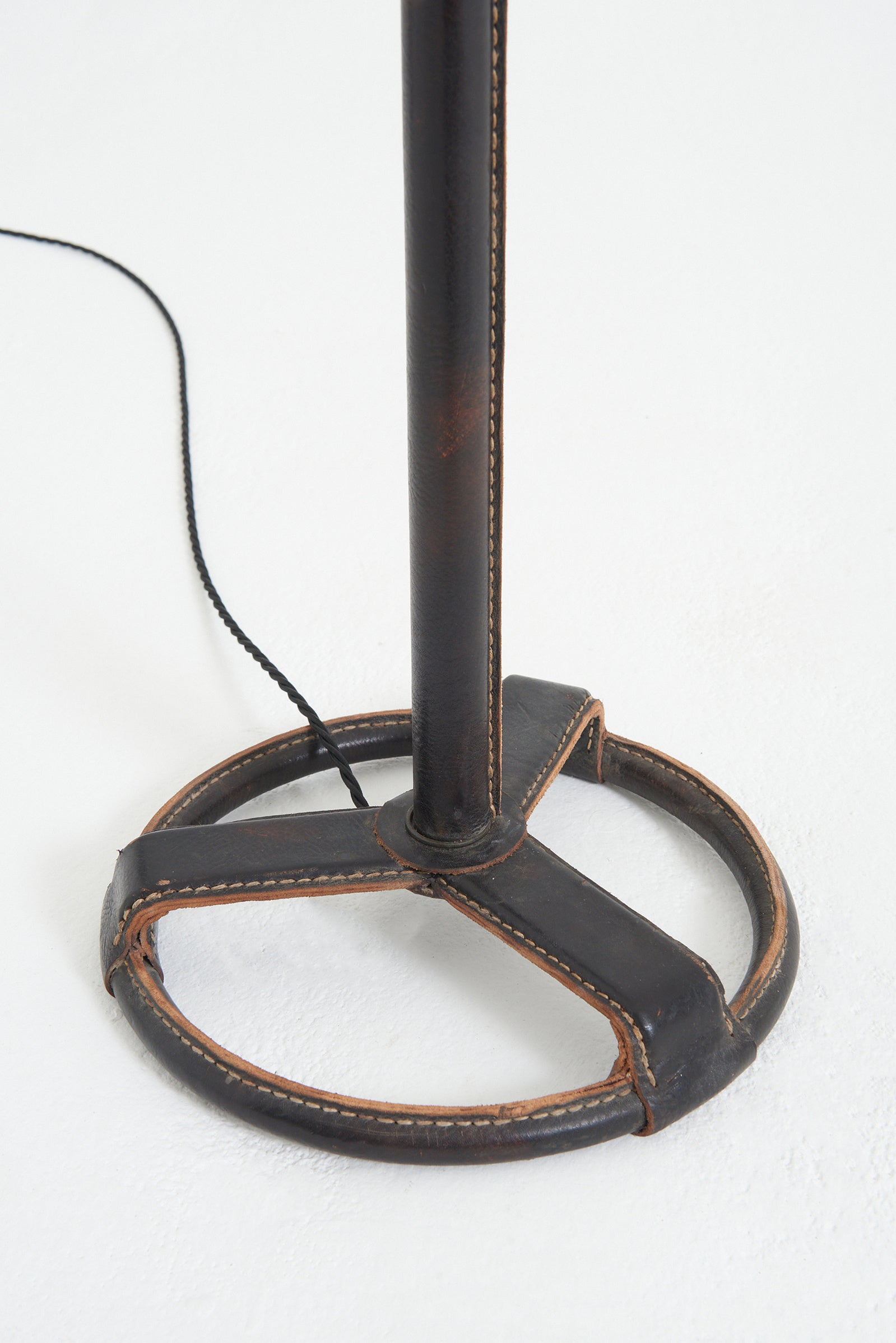 Dark Brown Leather Floor Lamp by Jacques Adnet