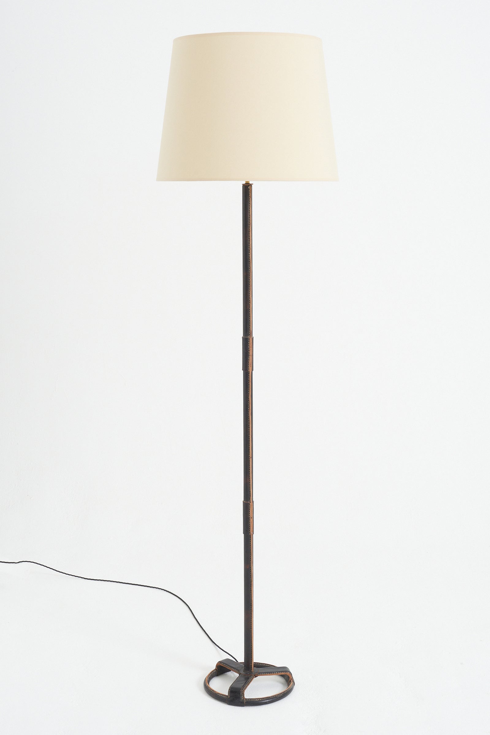 Dark Brown Leather Floor Lamp by Jacques Adnet