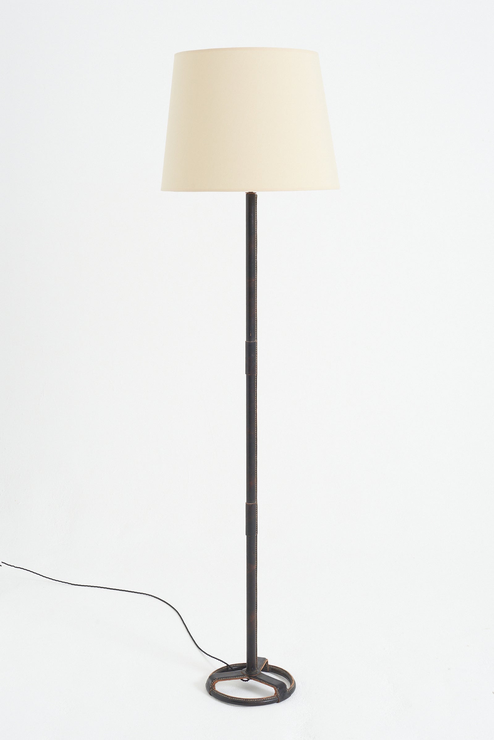 9248- Dark Brown Leather Floor Lamp by Jacques Adnet