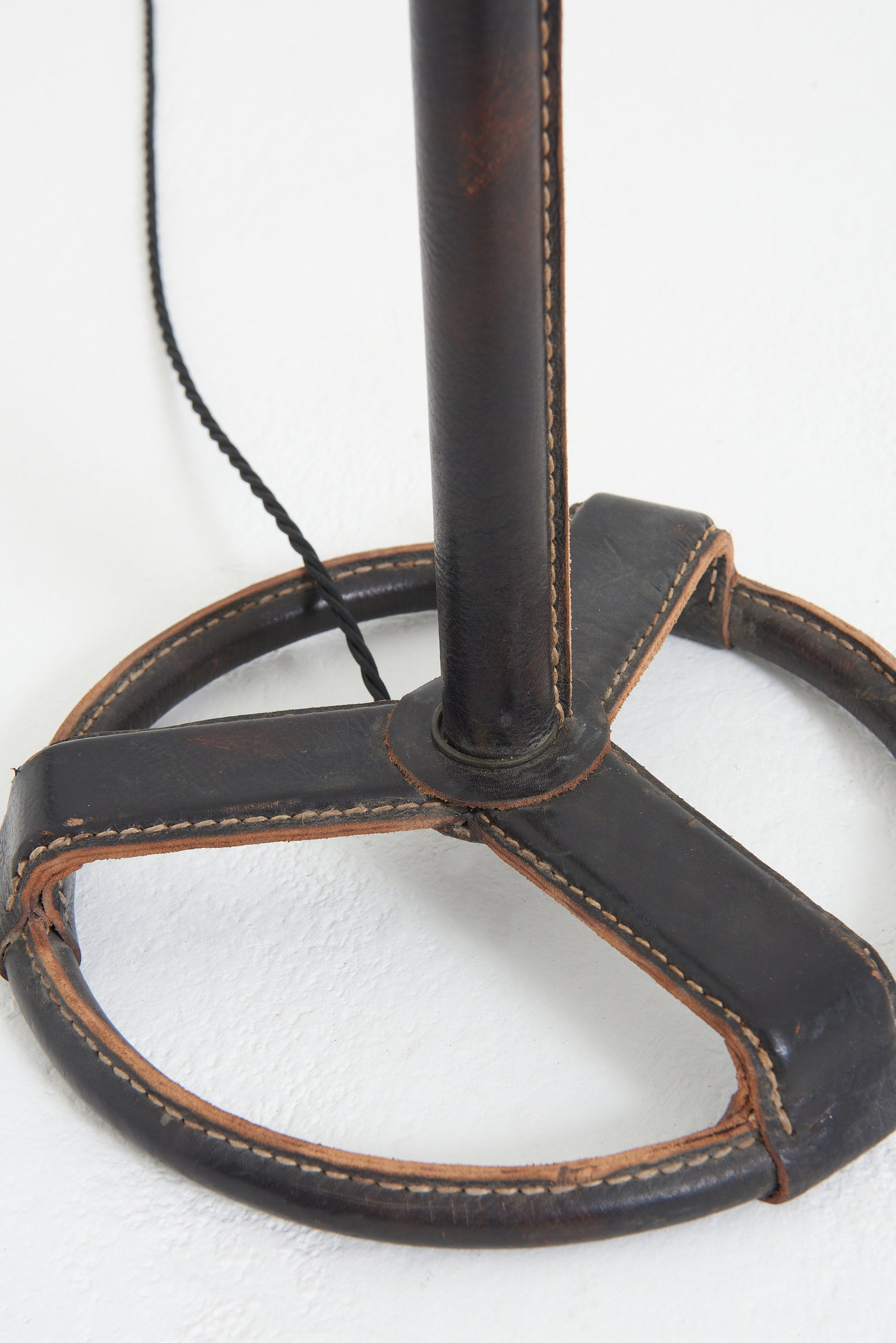 Dark Brown Leather Floor Lamp by Jacques Adnet