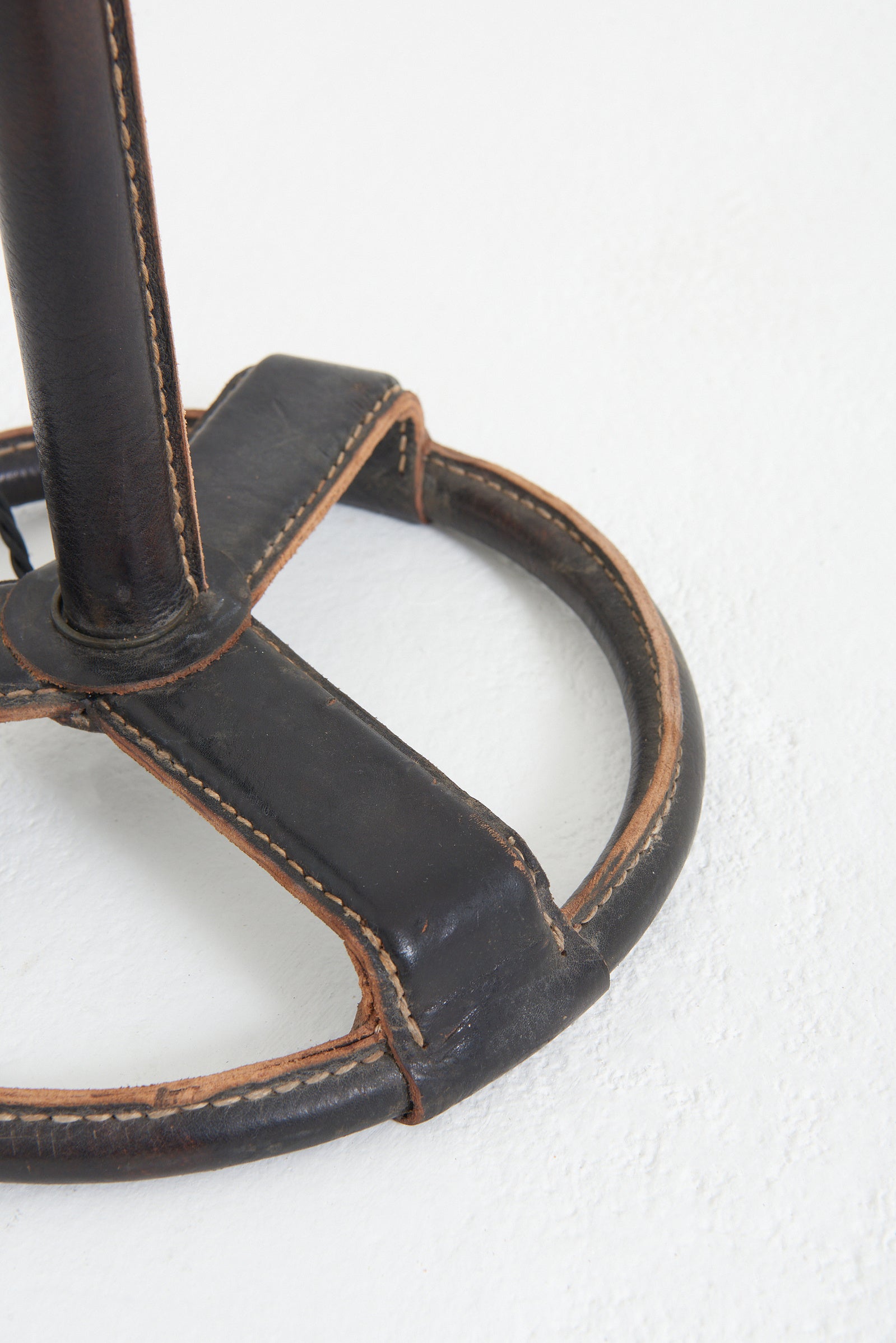 Dark Brown Leather Floor Lamp by Jacques Adnet