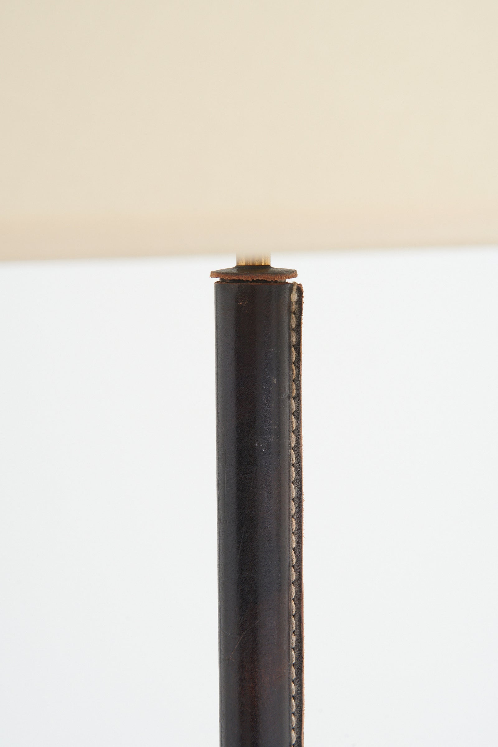 Dark Brown Leather Floor Lamp by Jacques Adnet