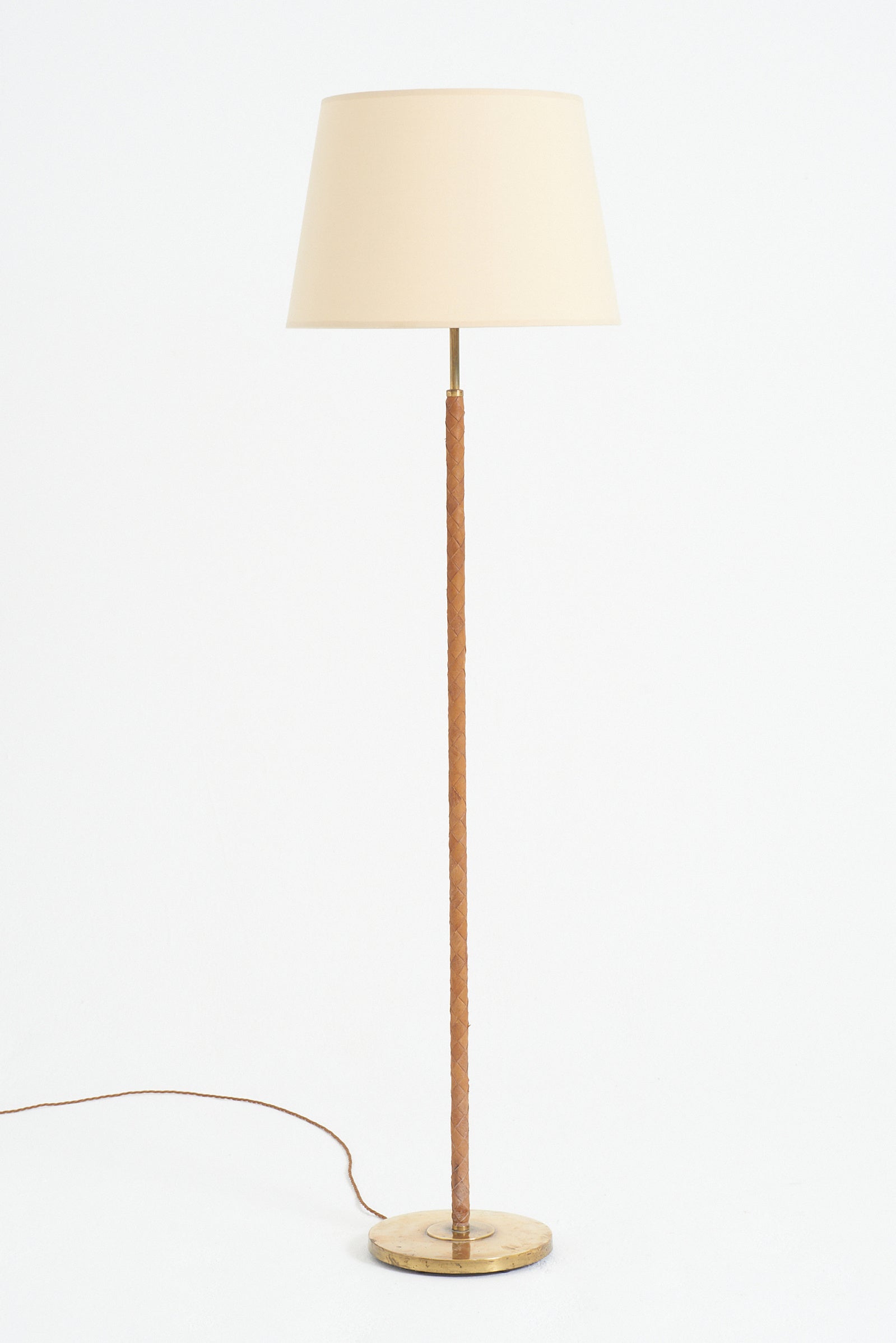 9250- Brass and Brown Leather Floor Lamp