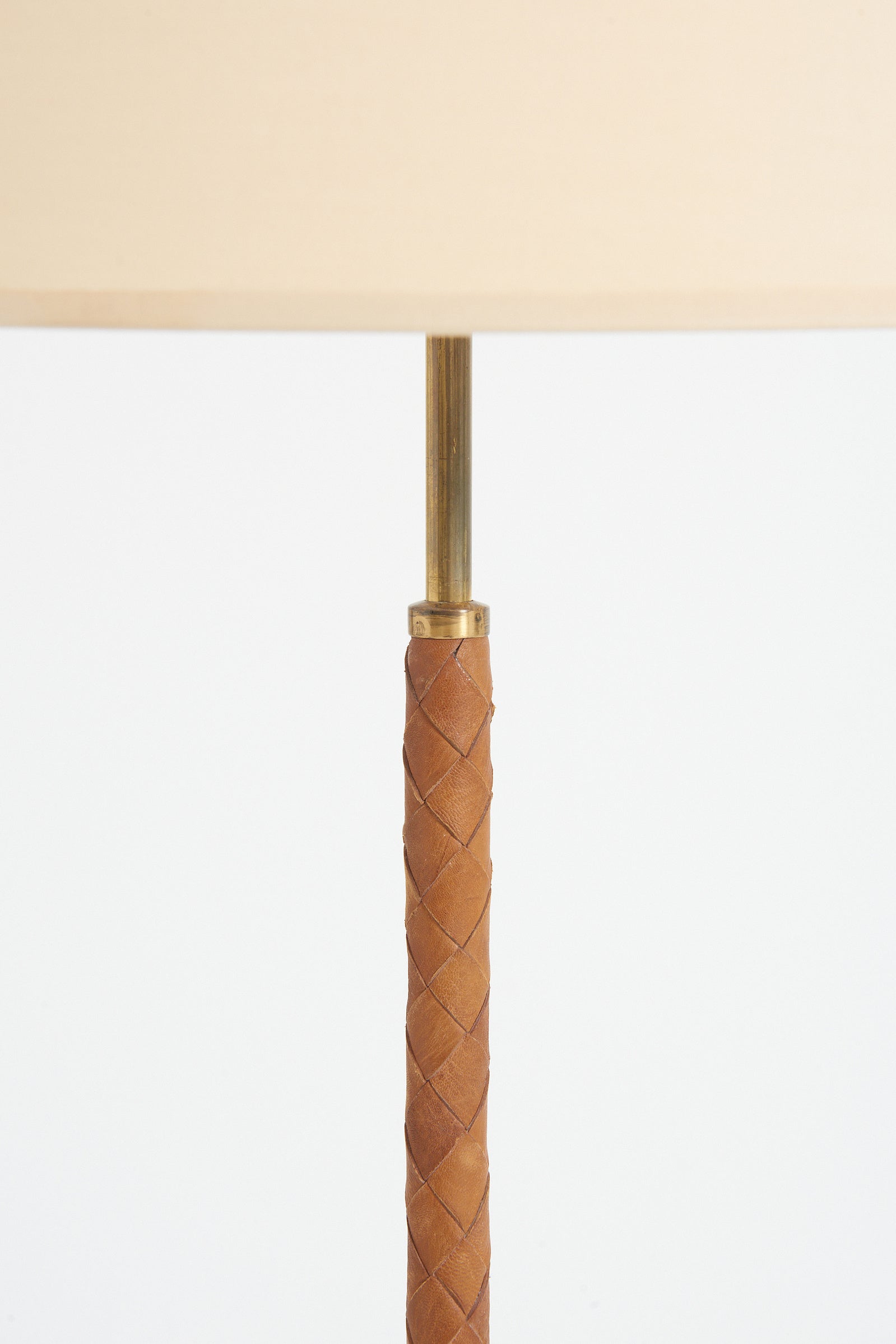 Brass and Brown Leather Floor Lamp