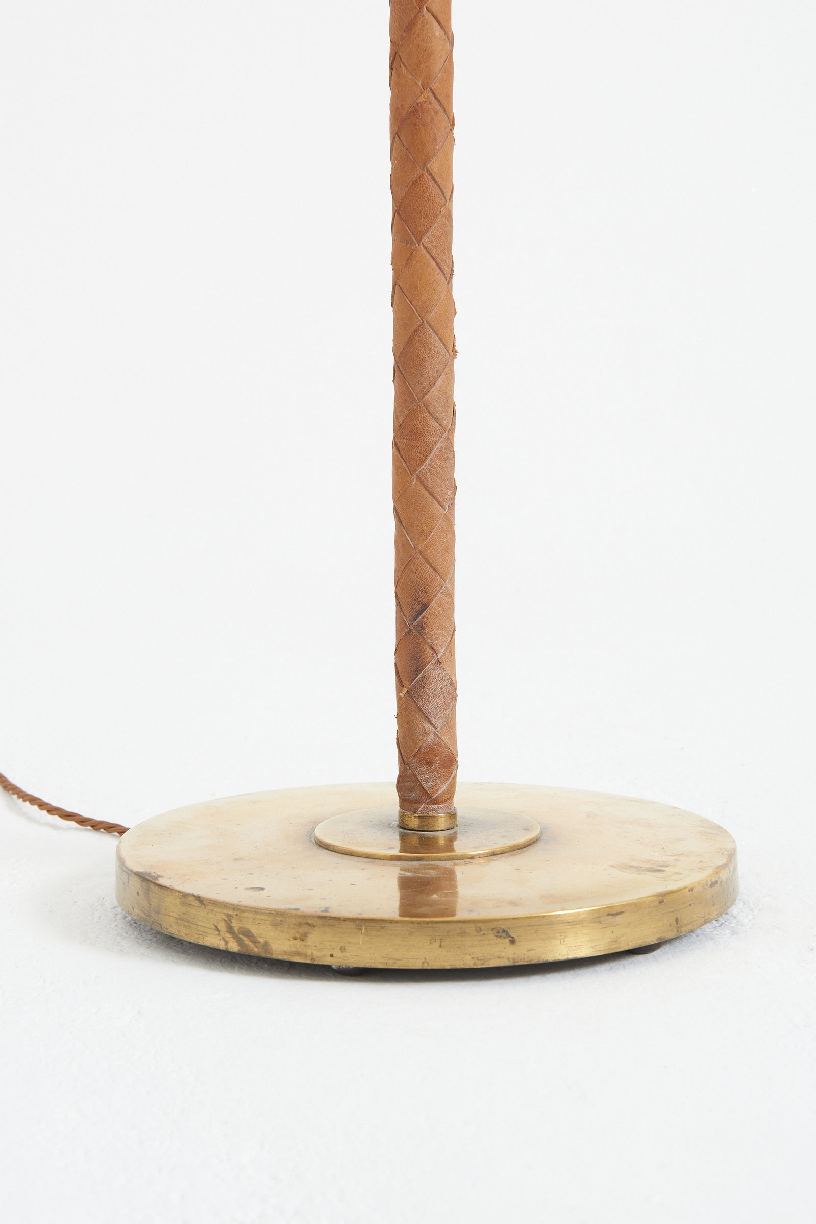 Brass and Brown Leather Floor Lamp