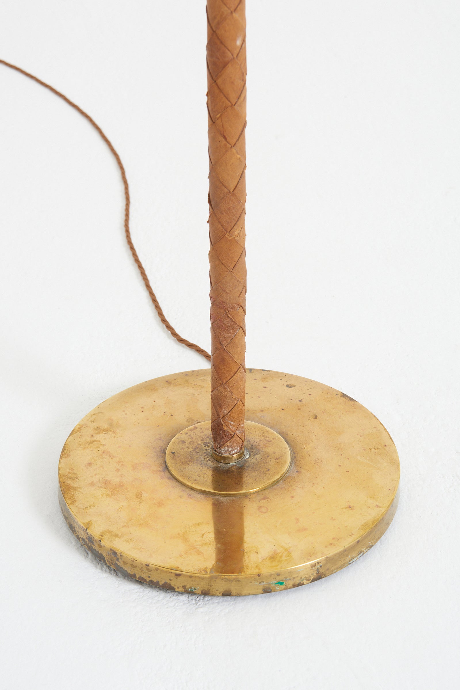 Brass and Brown Leather Floor Lamp
