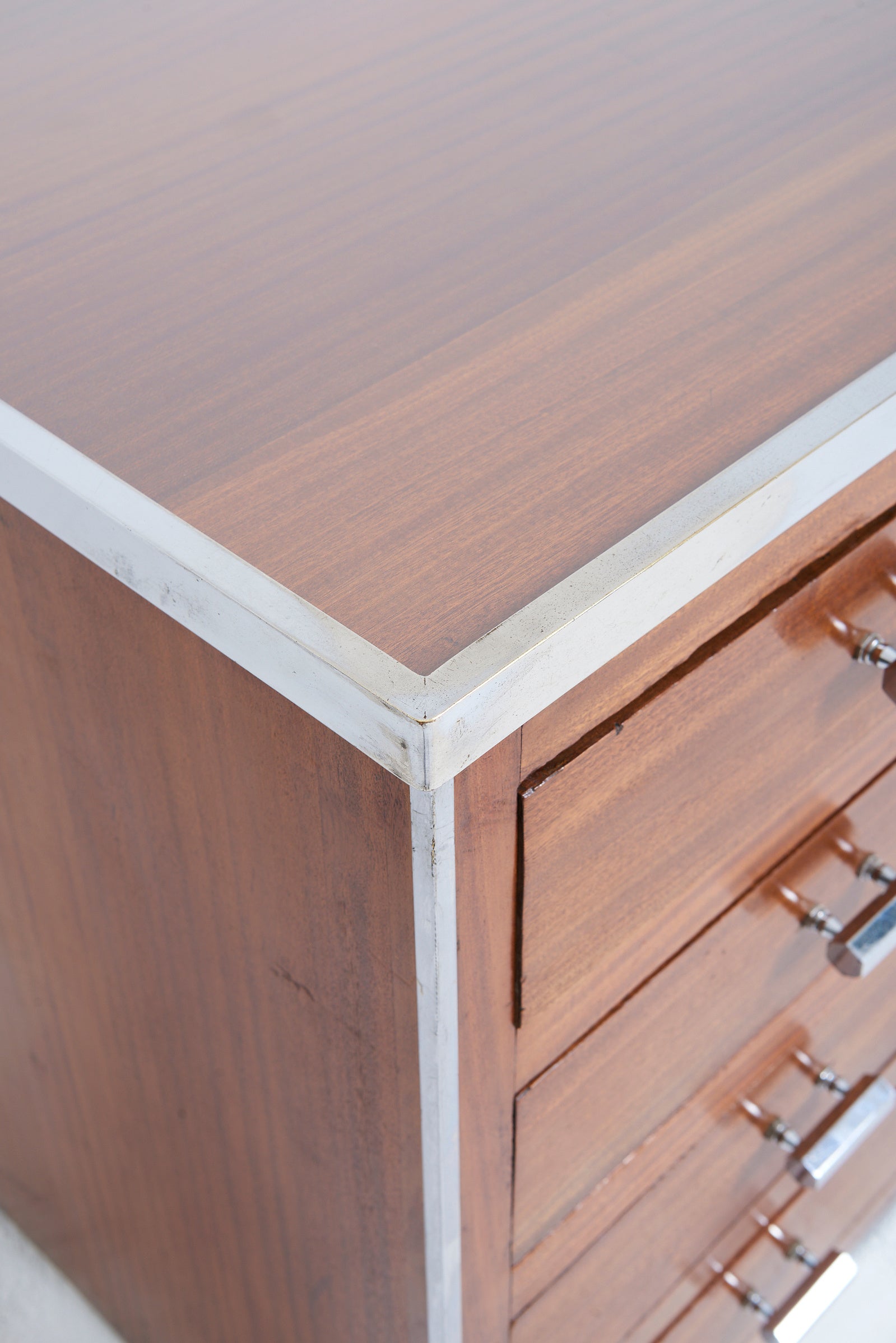 Modernist Nickel and Mahogany Desk