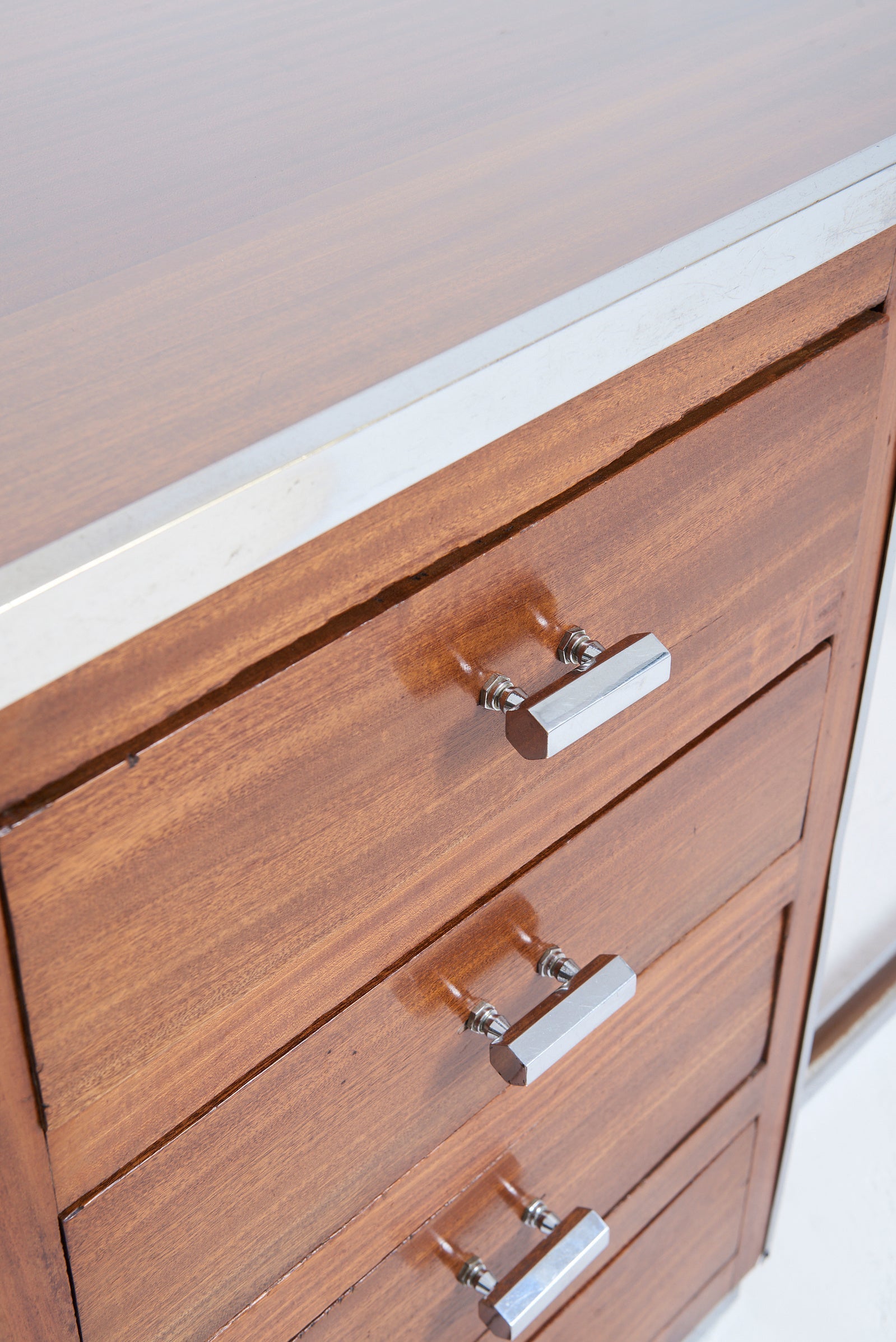Modernist Nickel and Mahogany Desk