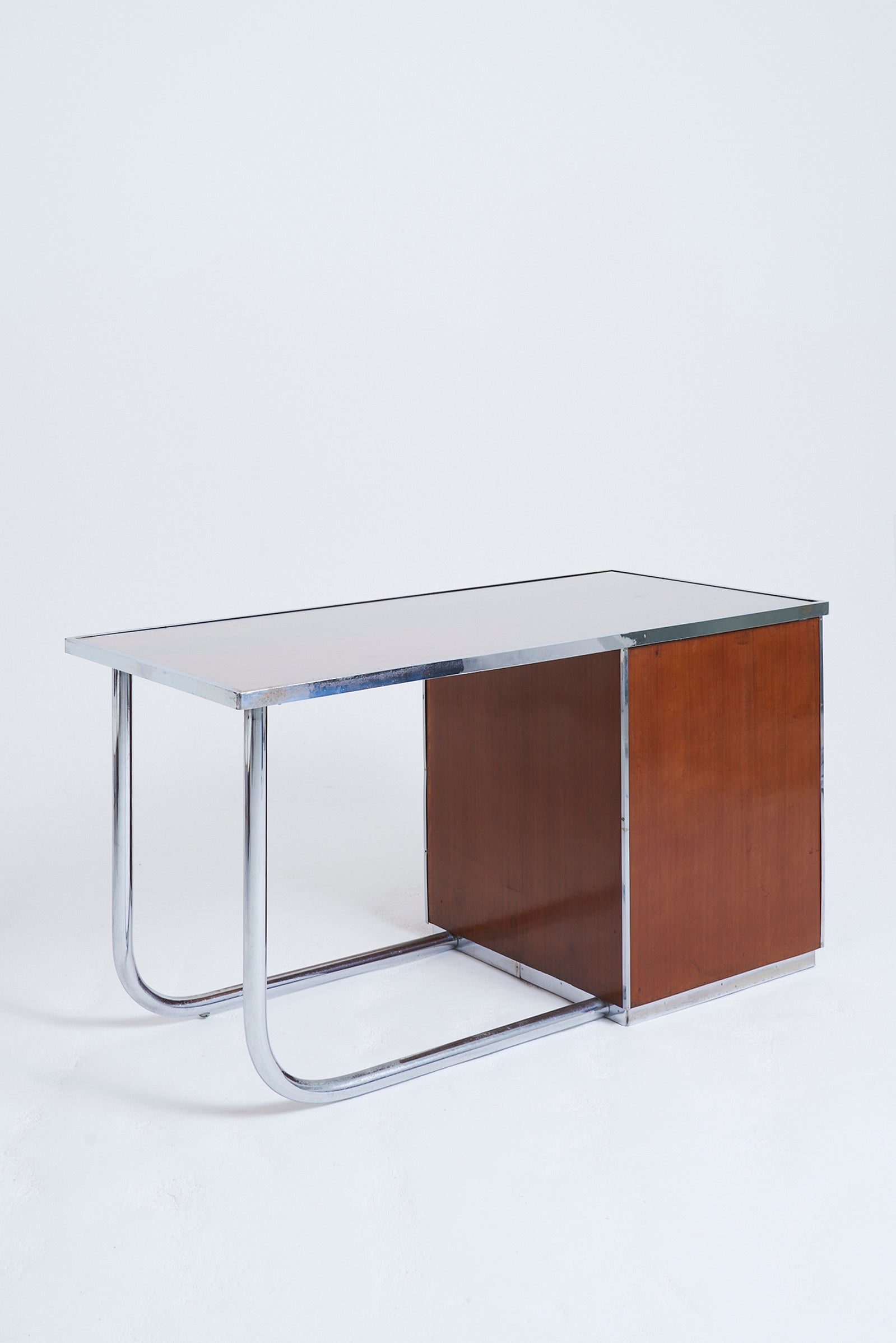 Modernist Nickel and Mahogany Desk