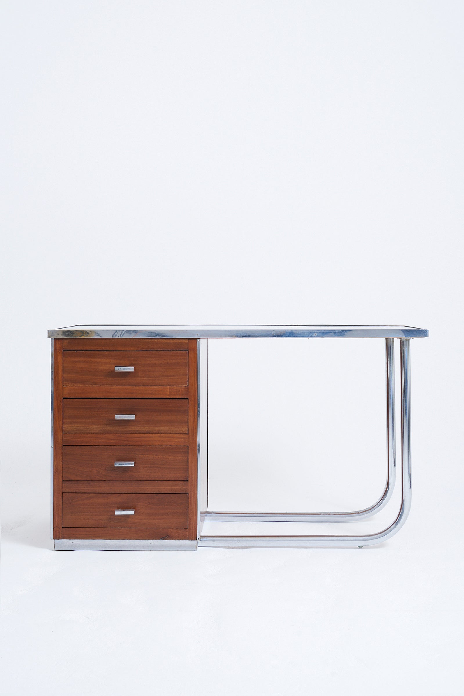9282- Modernist Nickel and Mahogany Desk