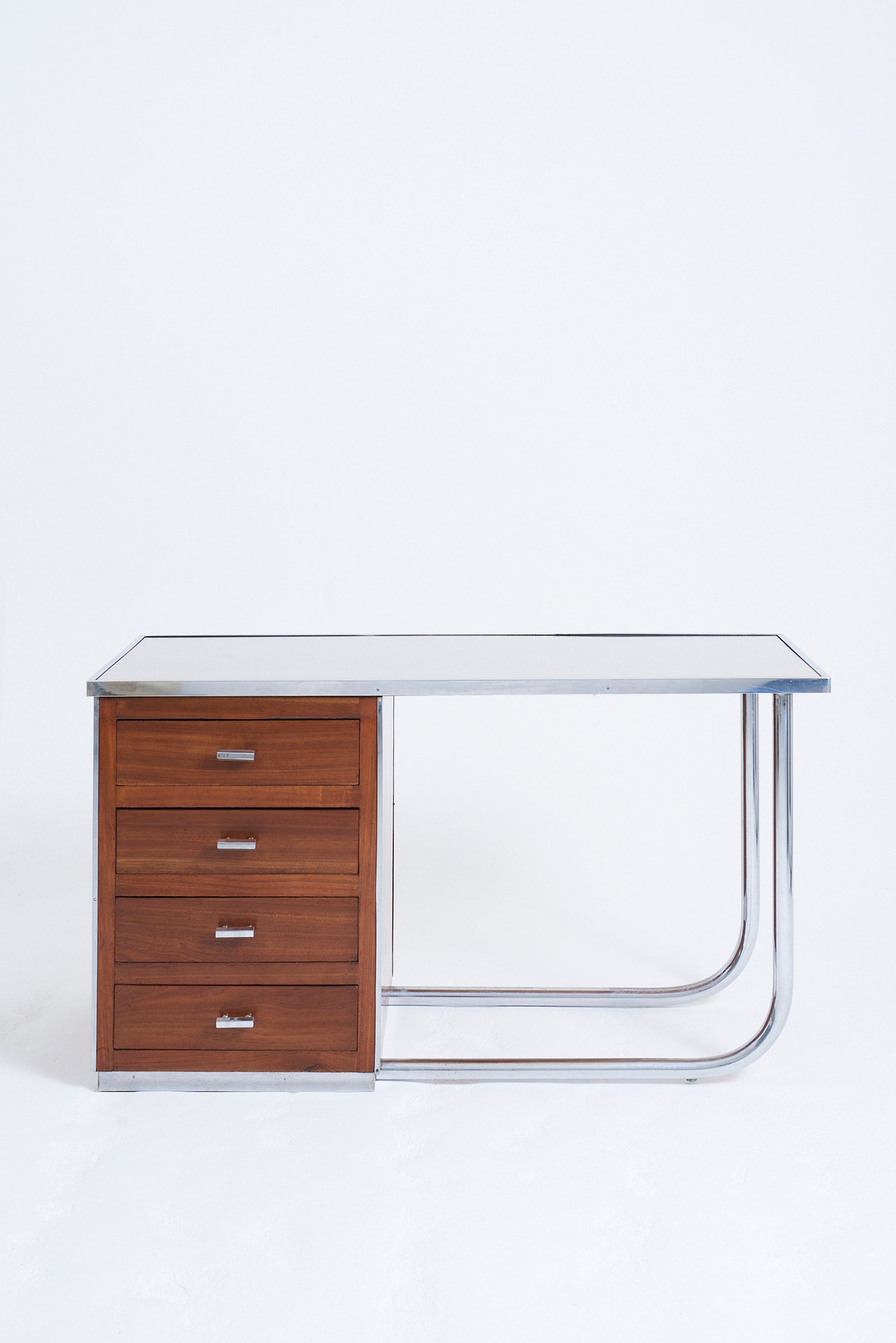 Modernist Nickel and Mahogany Desk