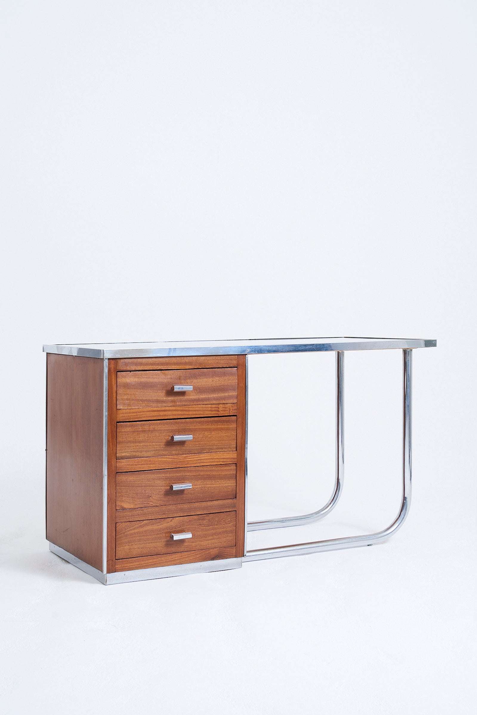 Modernist Nickel and Mahogany Desk