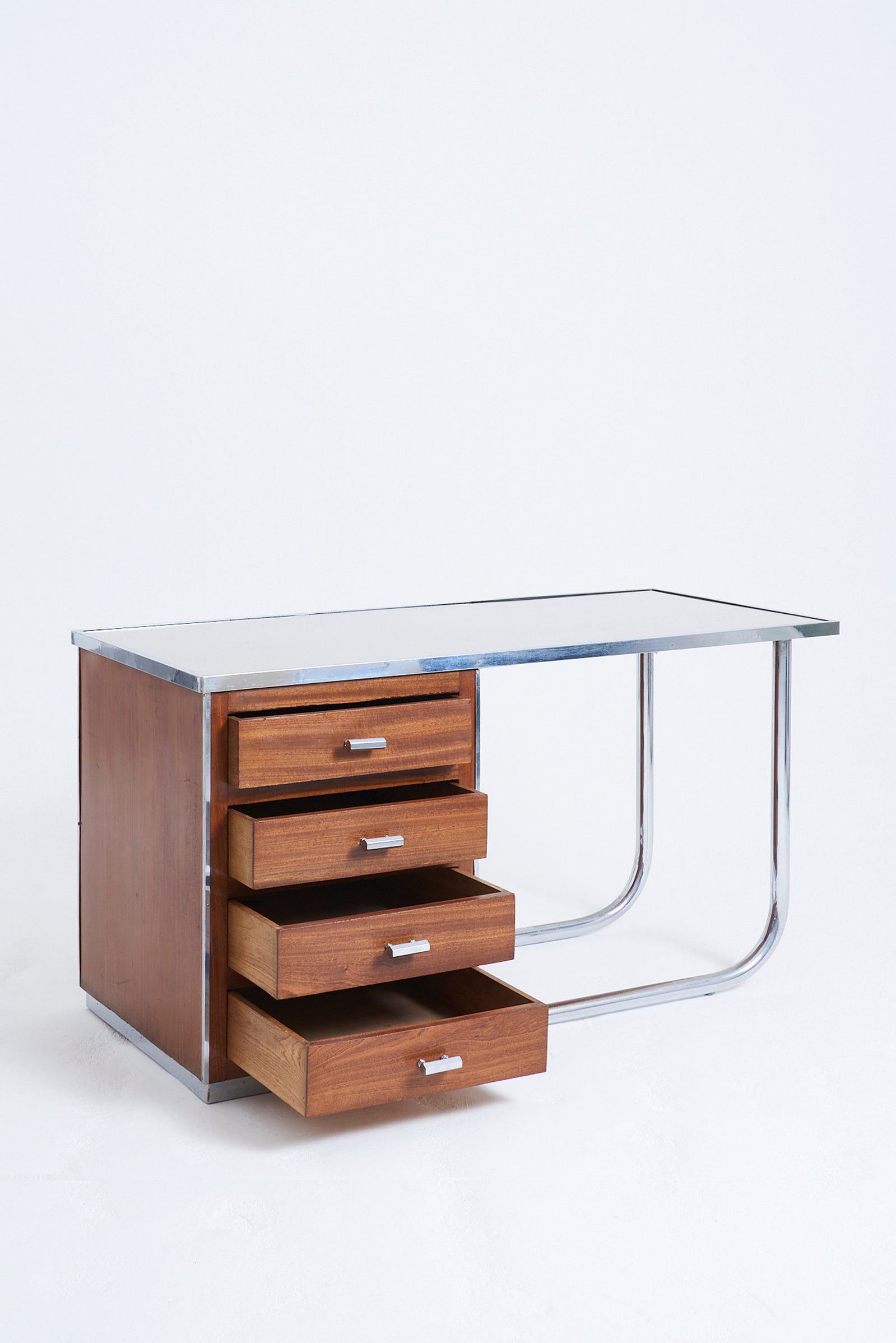 Modernist Nickel and Mahogany Desk