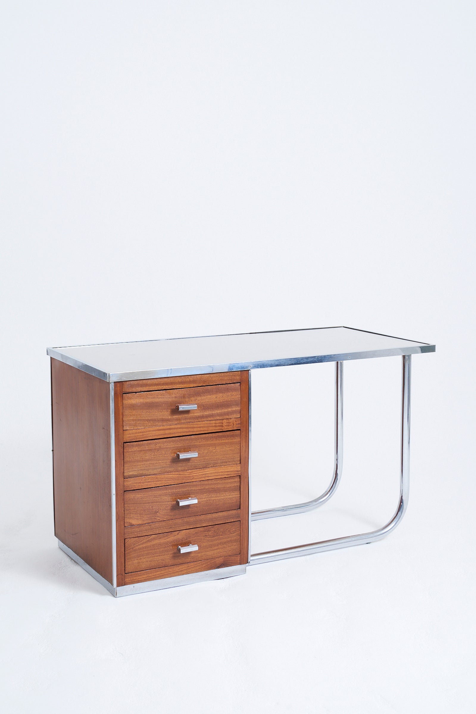 Modernist Nickel and Mahogany Desk