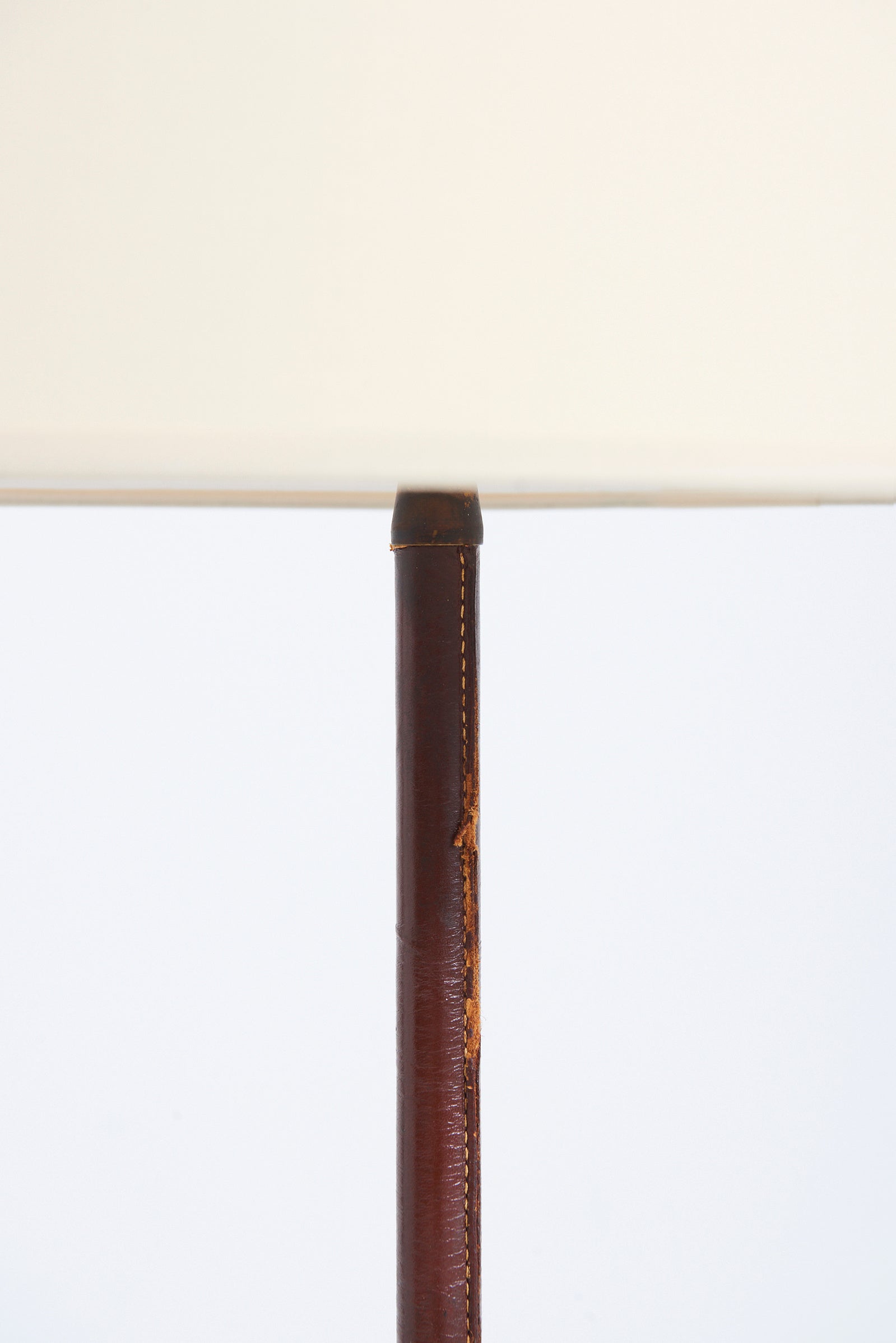 Brass and Faux Brown Leather Floor Lamp