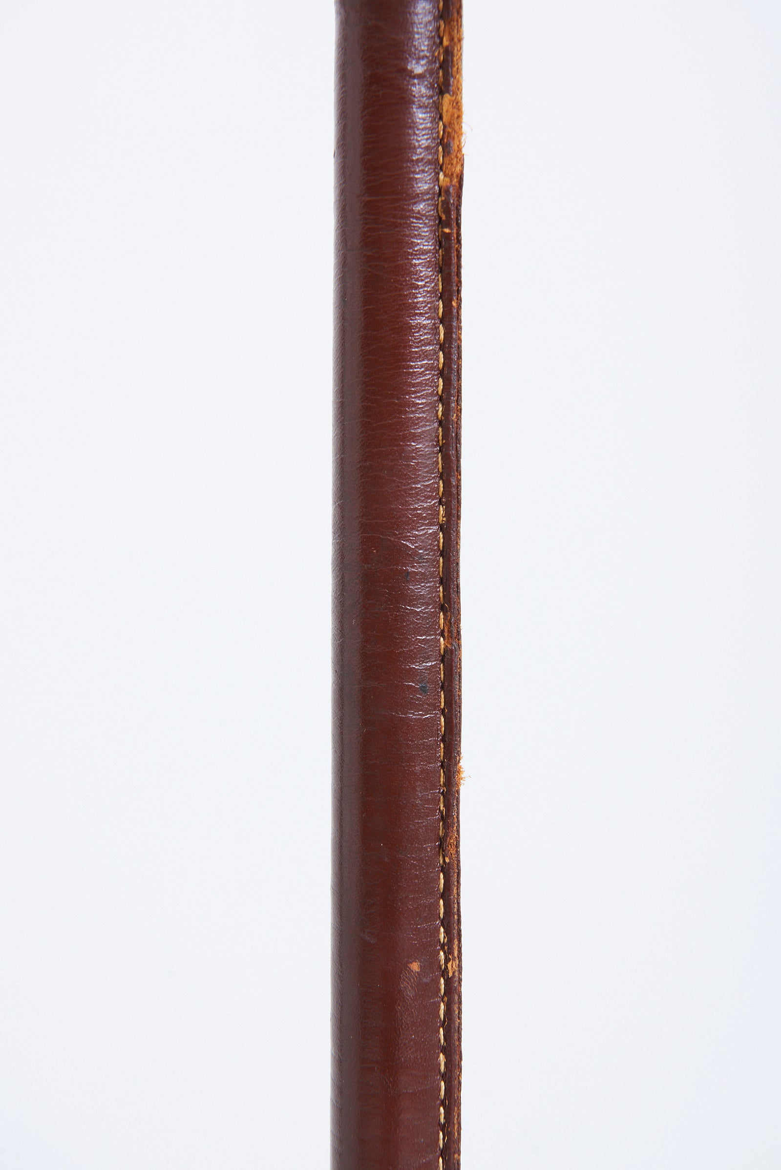 Brass and Faux Brown Leather Floor Lamp
