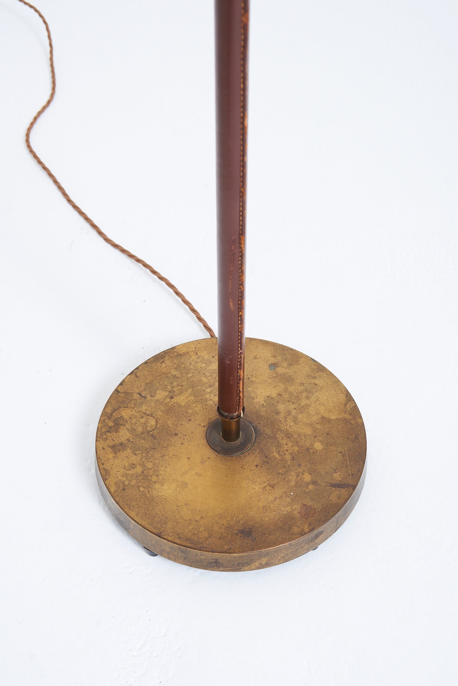 Brass and Faux Brown Leather Floor Lamp