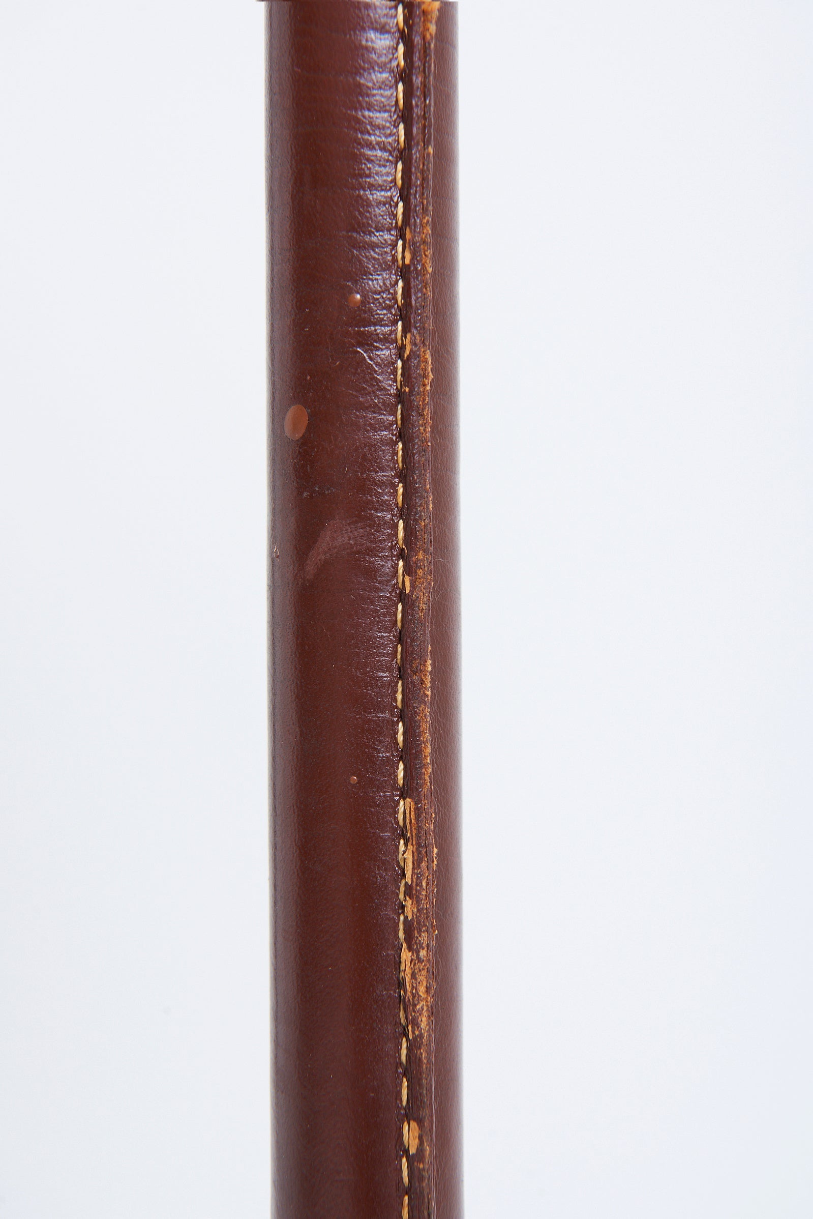 Brass and Faux Brown Leather Floor Lamp
