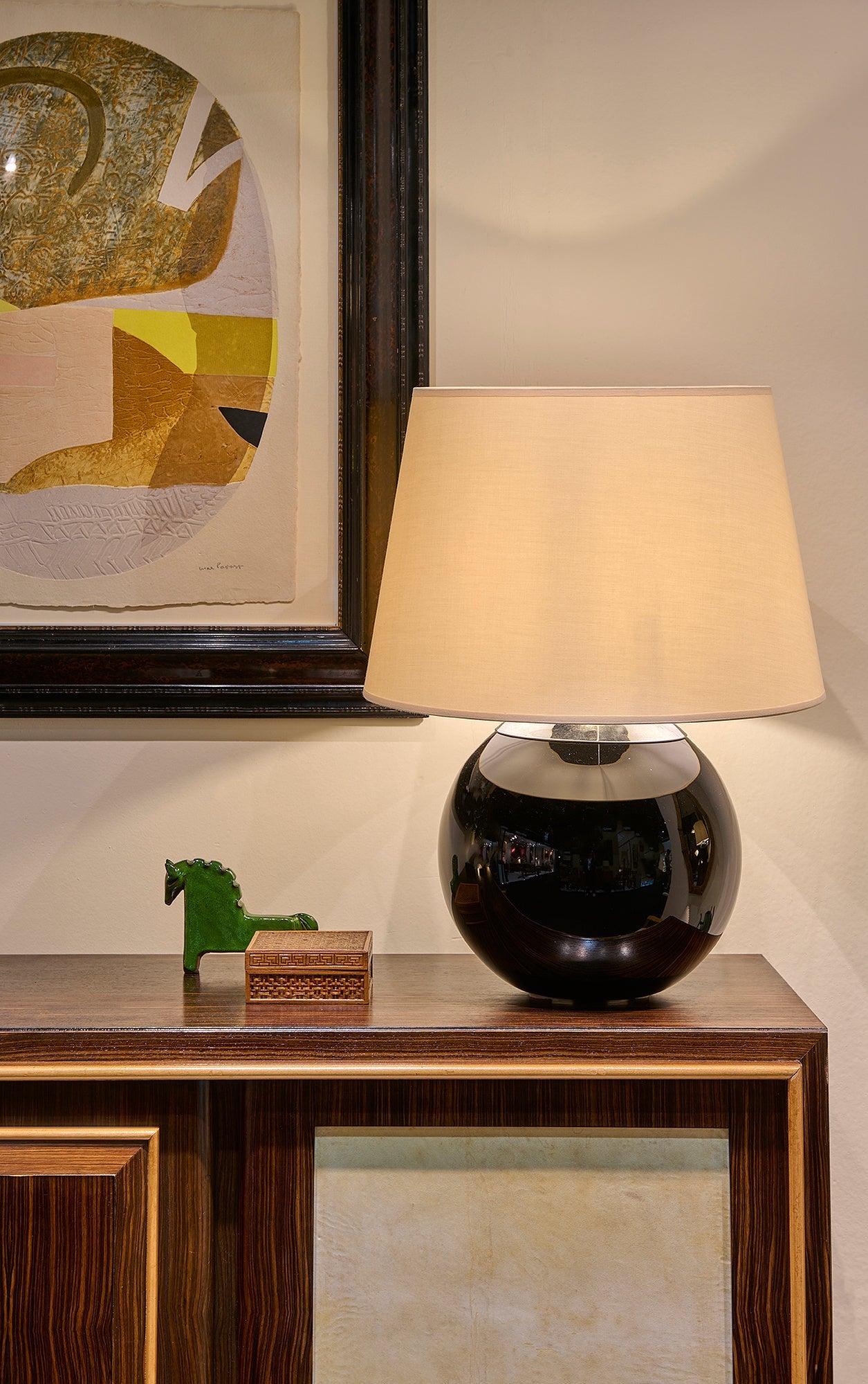 Art Deco Black Glass Table Lamp
