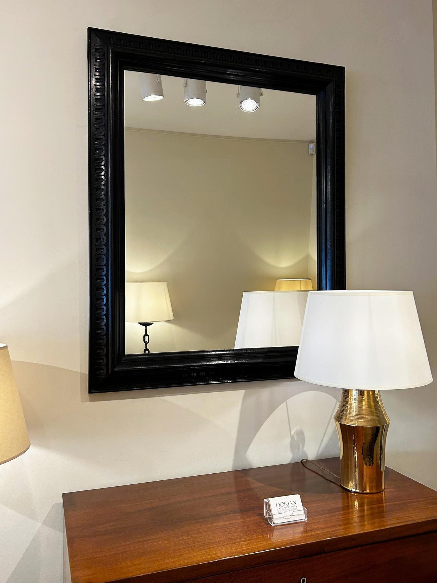 Pair of Ebonised Carved Wood Mirrors