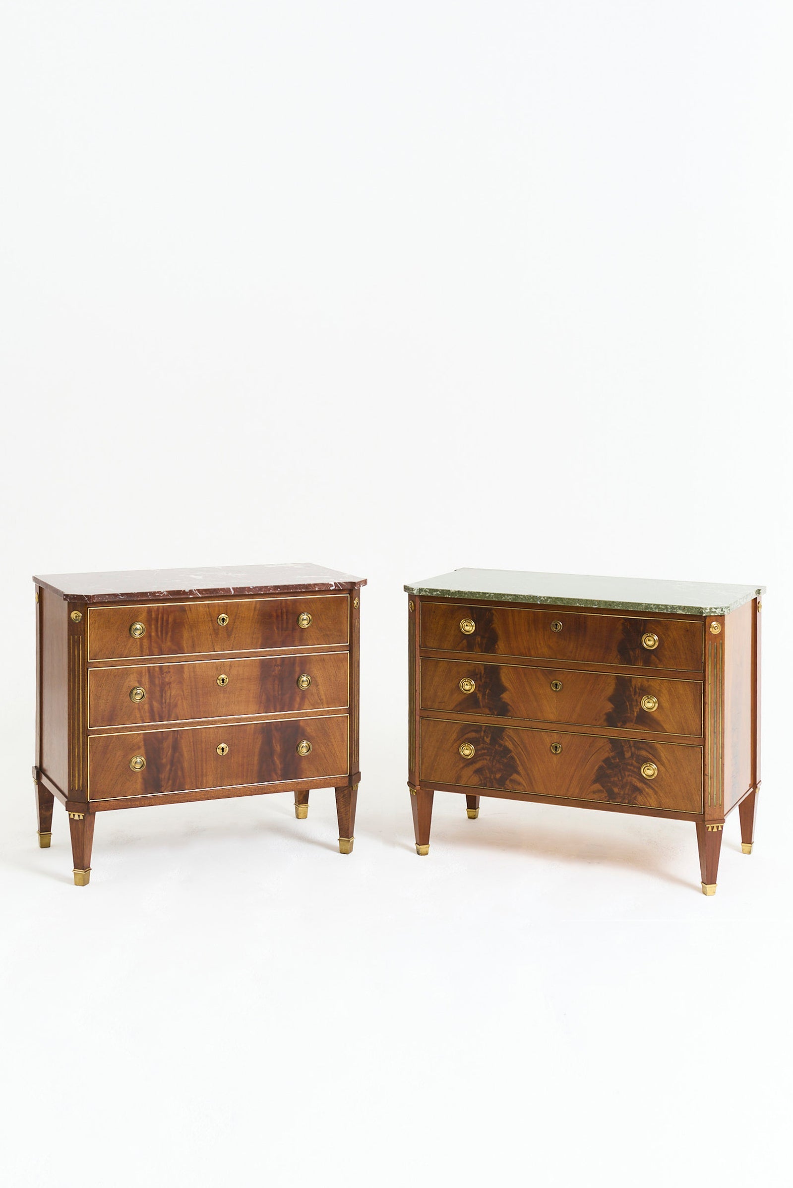 Near Pair of Marble Top Chests of Drawers