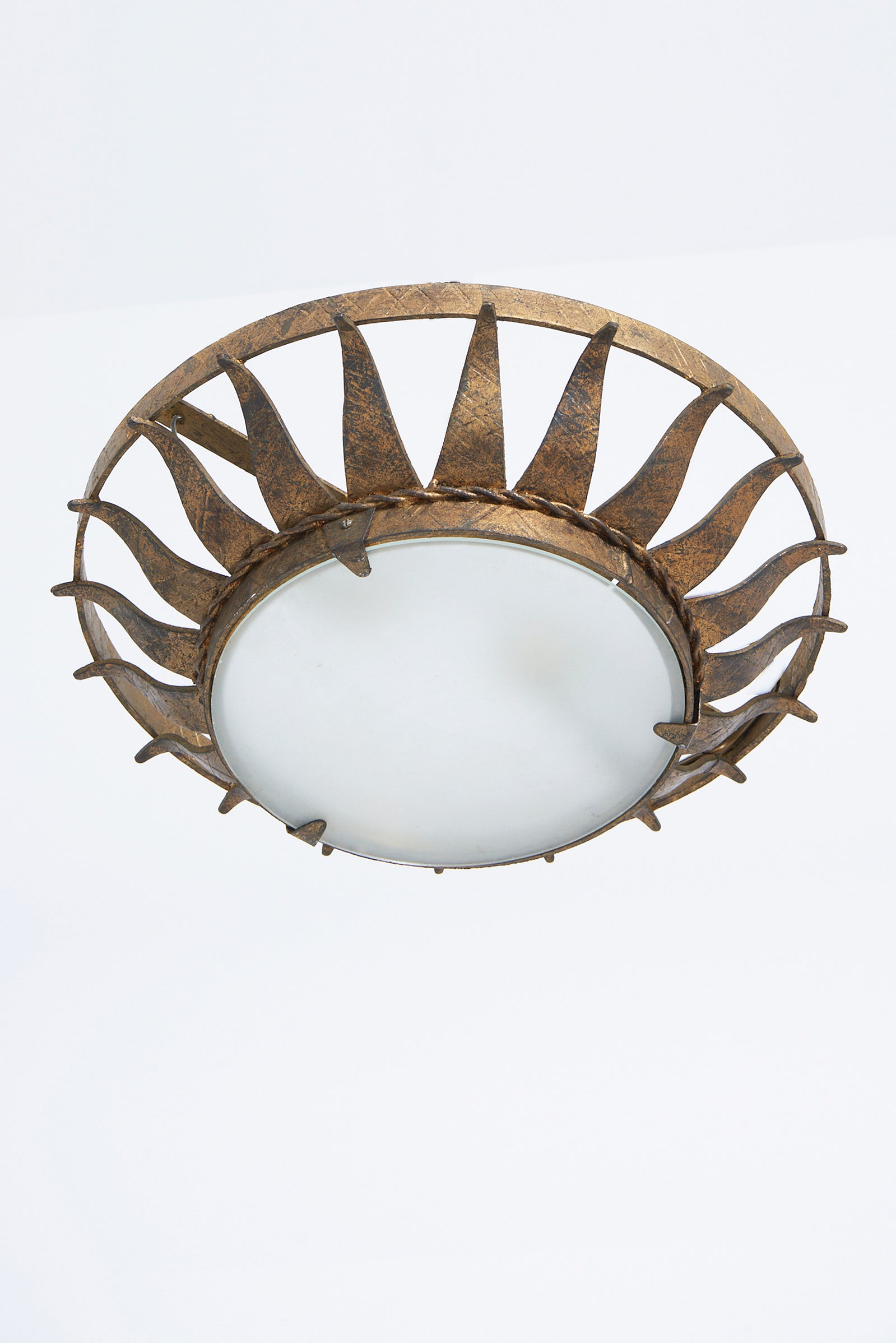 9468- Gilt Iron and Glass Flush Ceiling Light