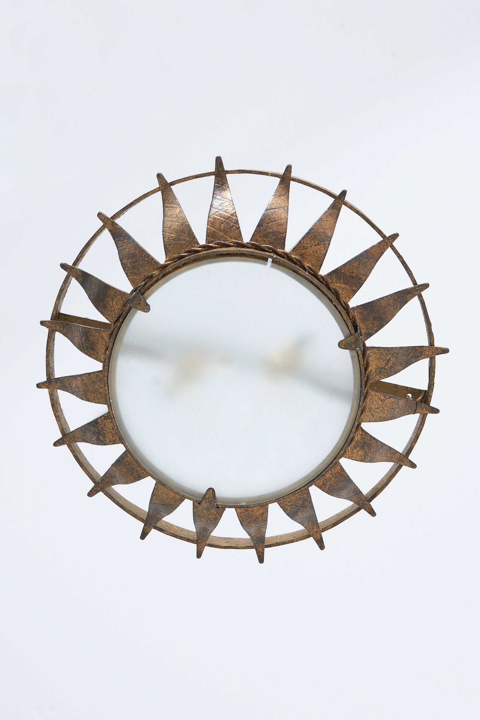 Gilt Iron and Glass Flush Ceiling Light