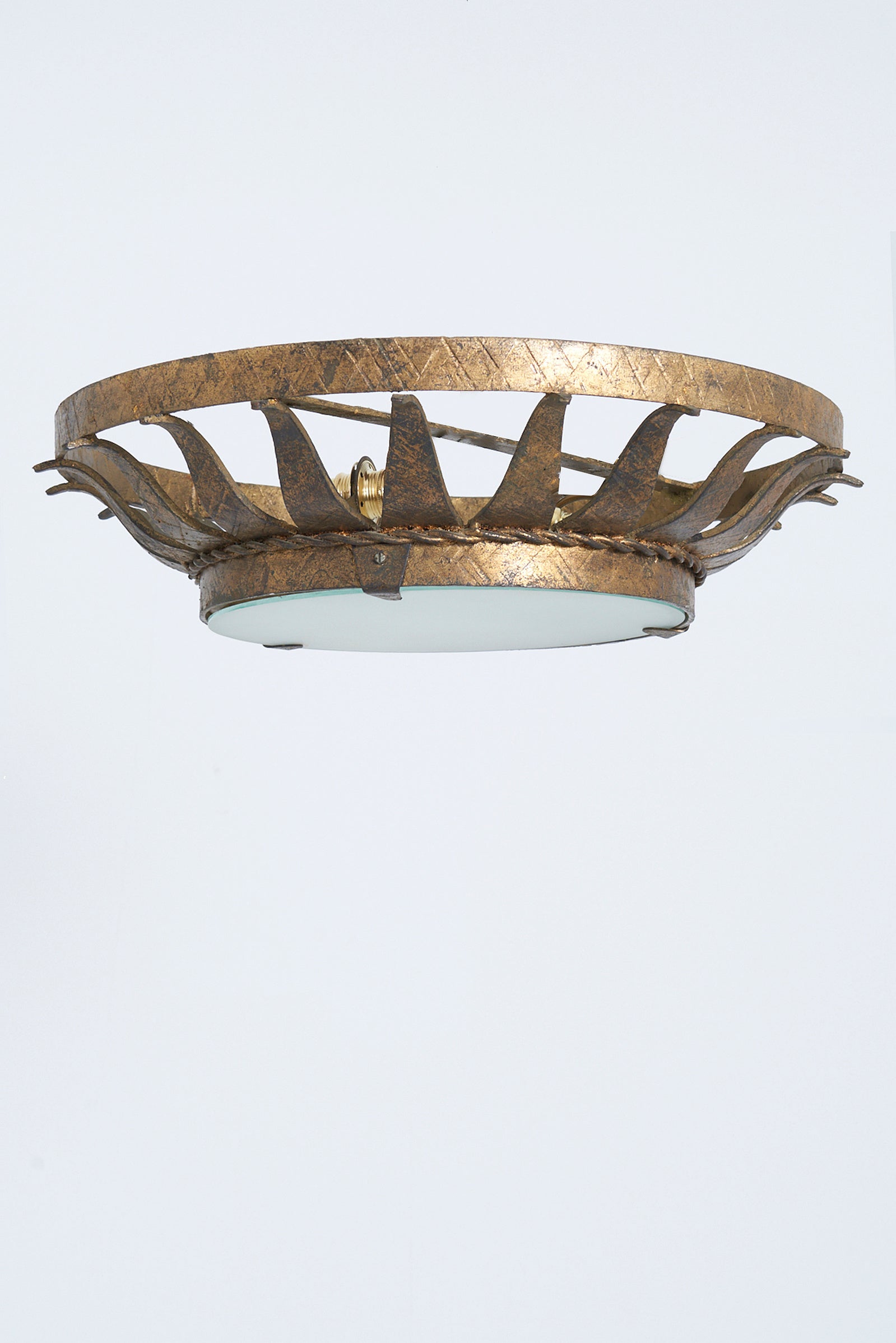 Gilt Iron and Glass Flush Ceiling Light